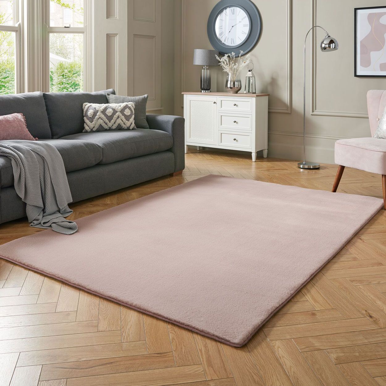 Cosy Faux Blush Rug - 170cm x 120cm