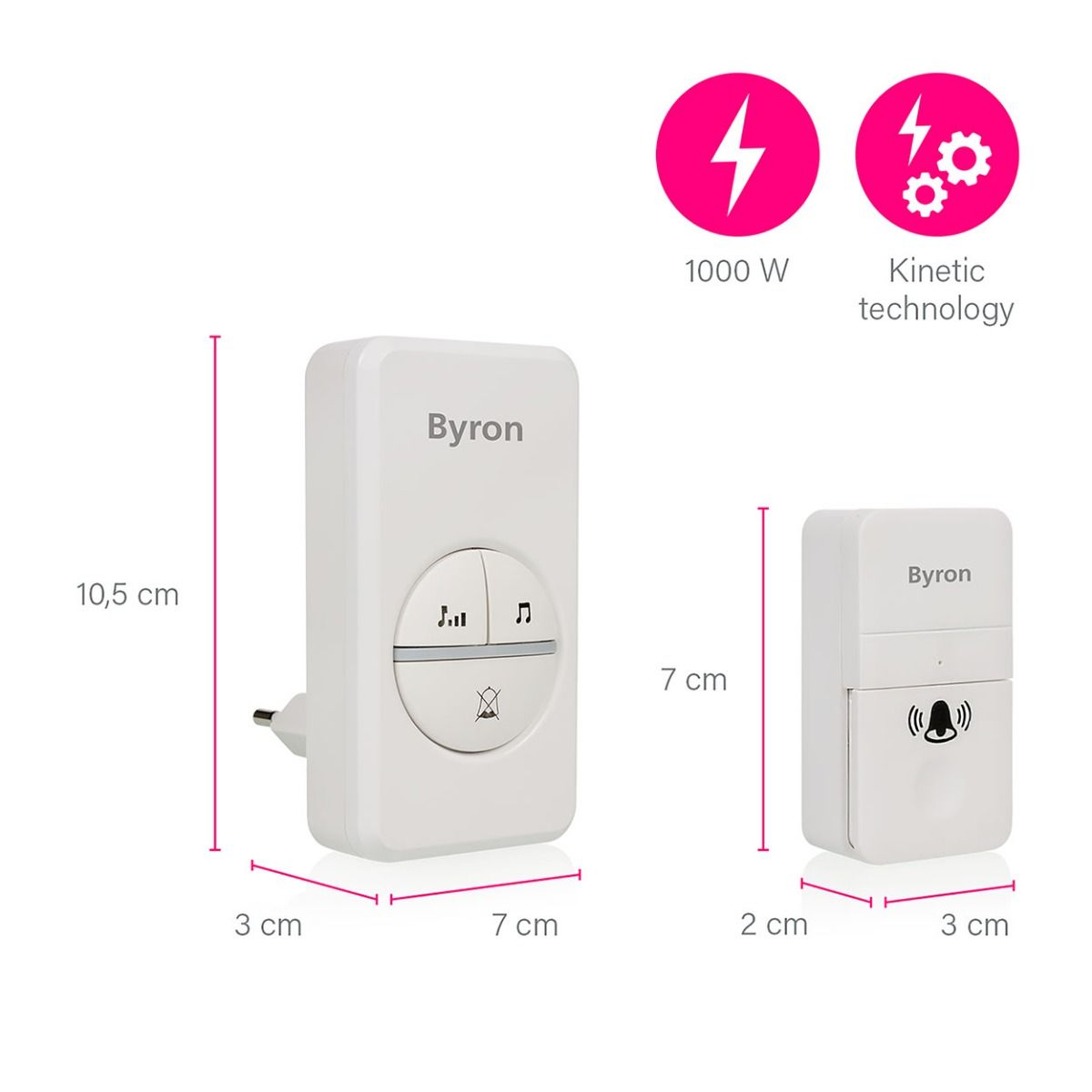 Byron 100m Kinetic Wireless Doorbell Set White