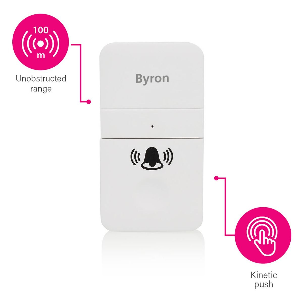 Byron 100m Kinetic Wireless Doorbell Set White