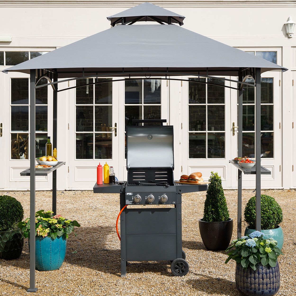 Dark Grey BBQ Gazebo 240x150x260cm
