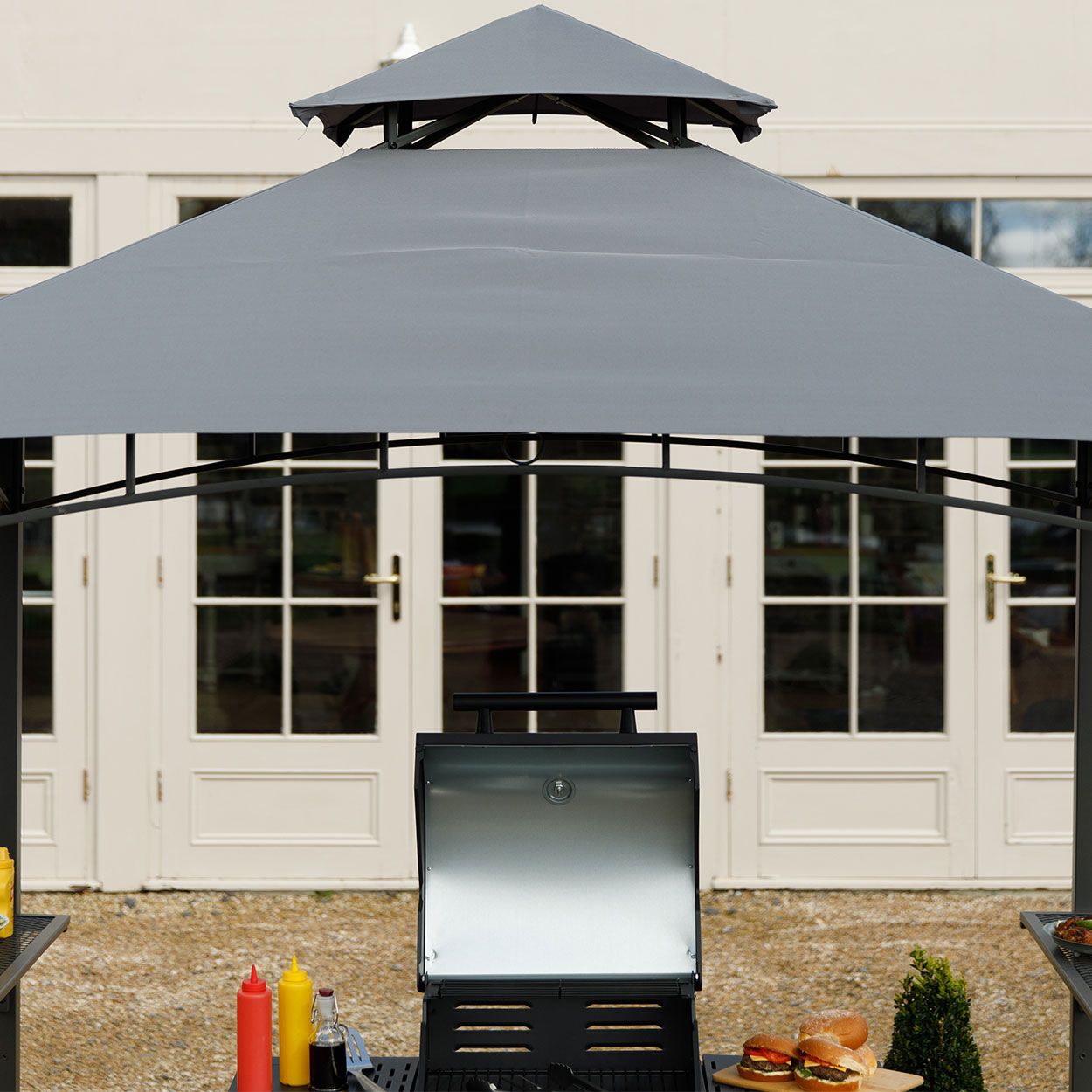 Dark Grey BBQ Gazebo 240x150x260cm