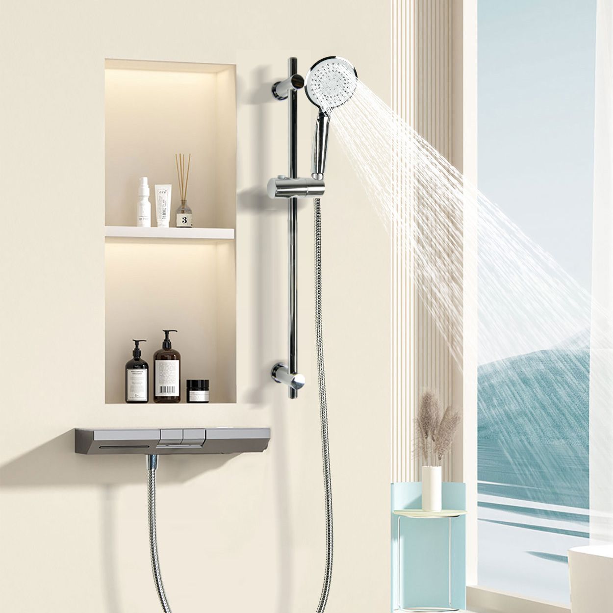 Riser Rail Shower Kit 5 Function Chrome
