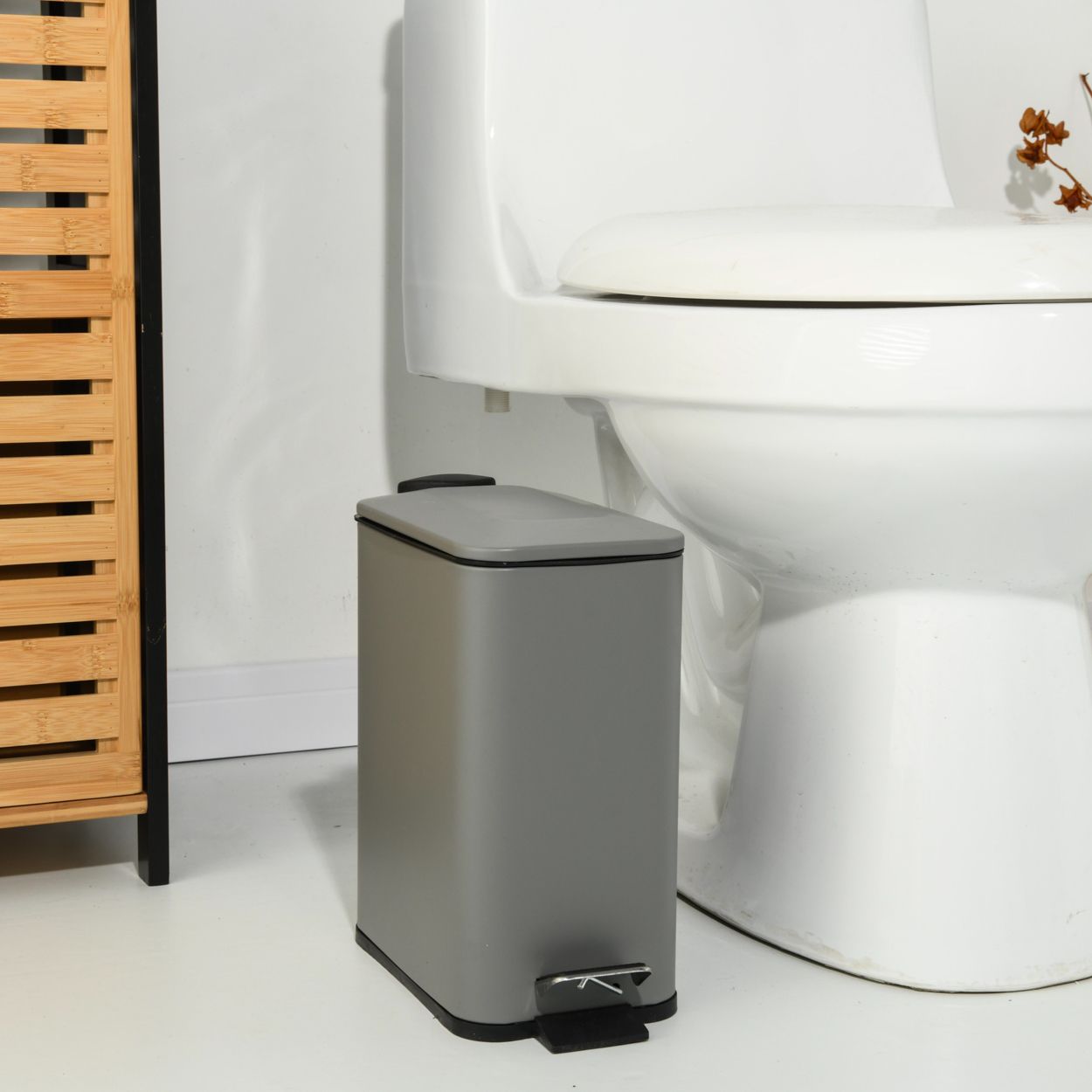 Bathroom Waste Bin Slim Matt Grey 5L