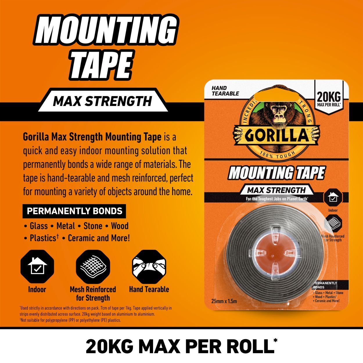Gorilla Max Strength Mounting Tape Black 1.5M