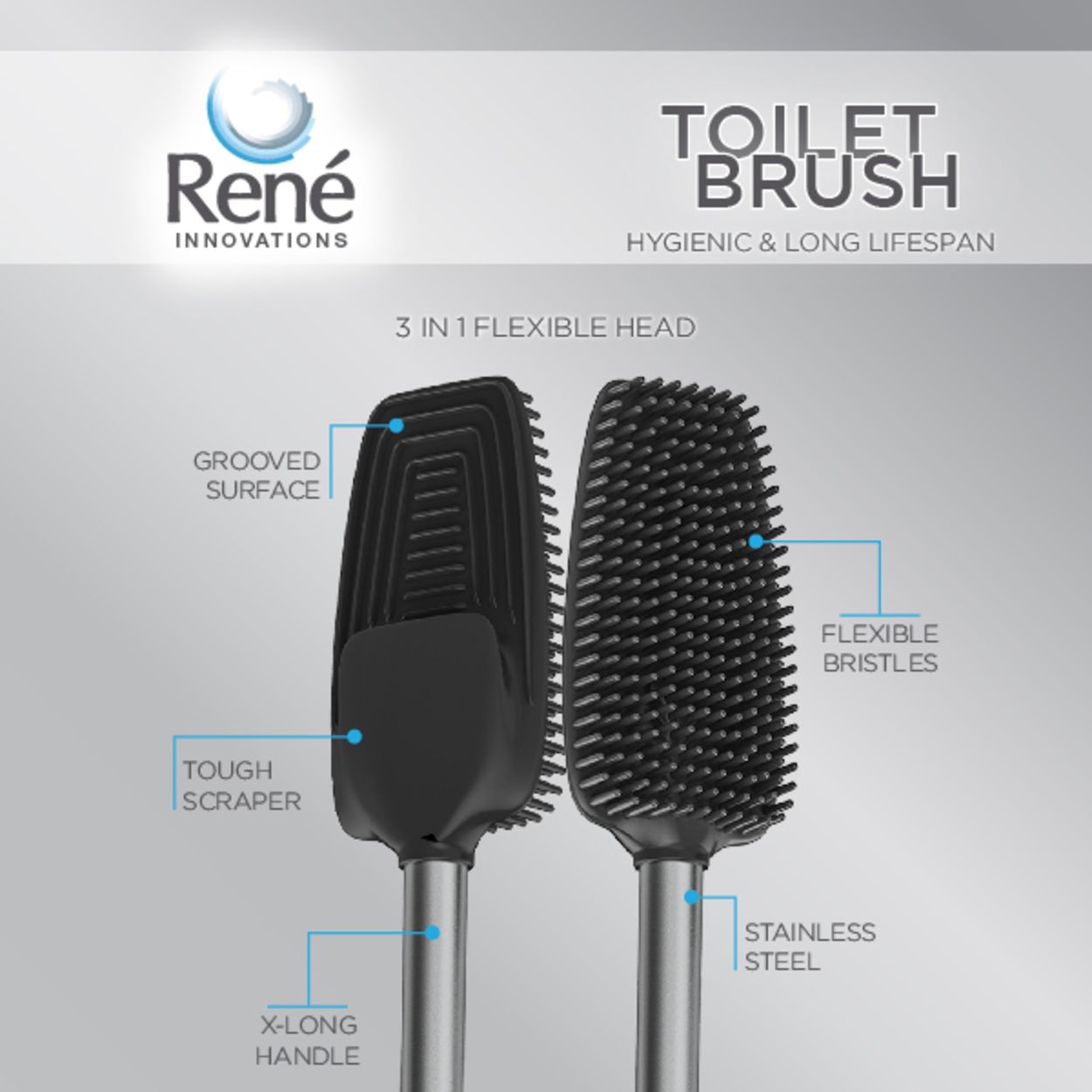 Rene Silicone Toilet Brush Stainless Steel