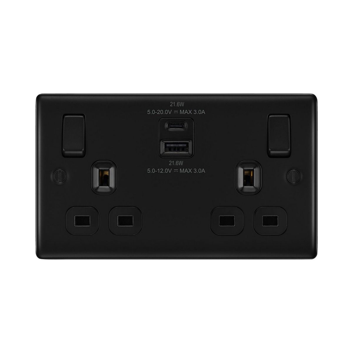 Bg Nexus Matt Black 22W Double Usb Socket A+C