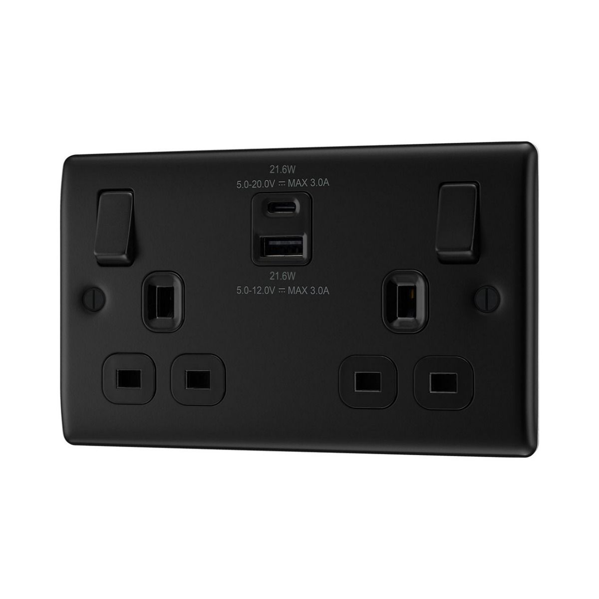 Bg Nexus Matt Black 22W Double Usb Socket A+C