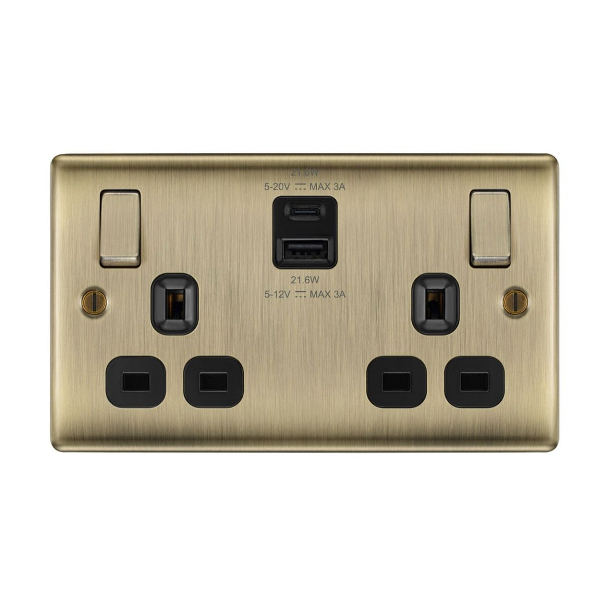 Bg Nexus Brushed Steel 22W Double Usb Socket A+C