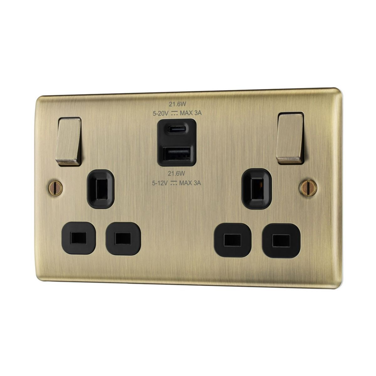 Bg Nexus Brushed Steel 22W Double Usb Socket A+C