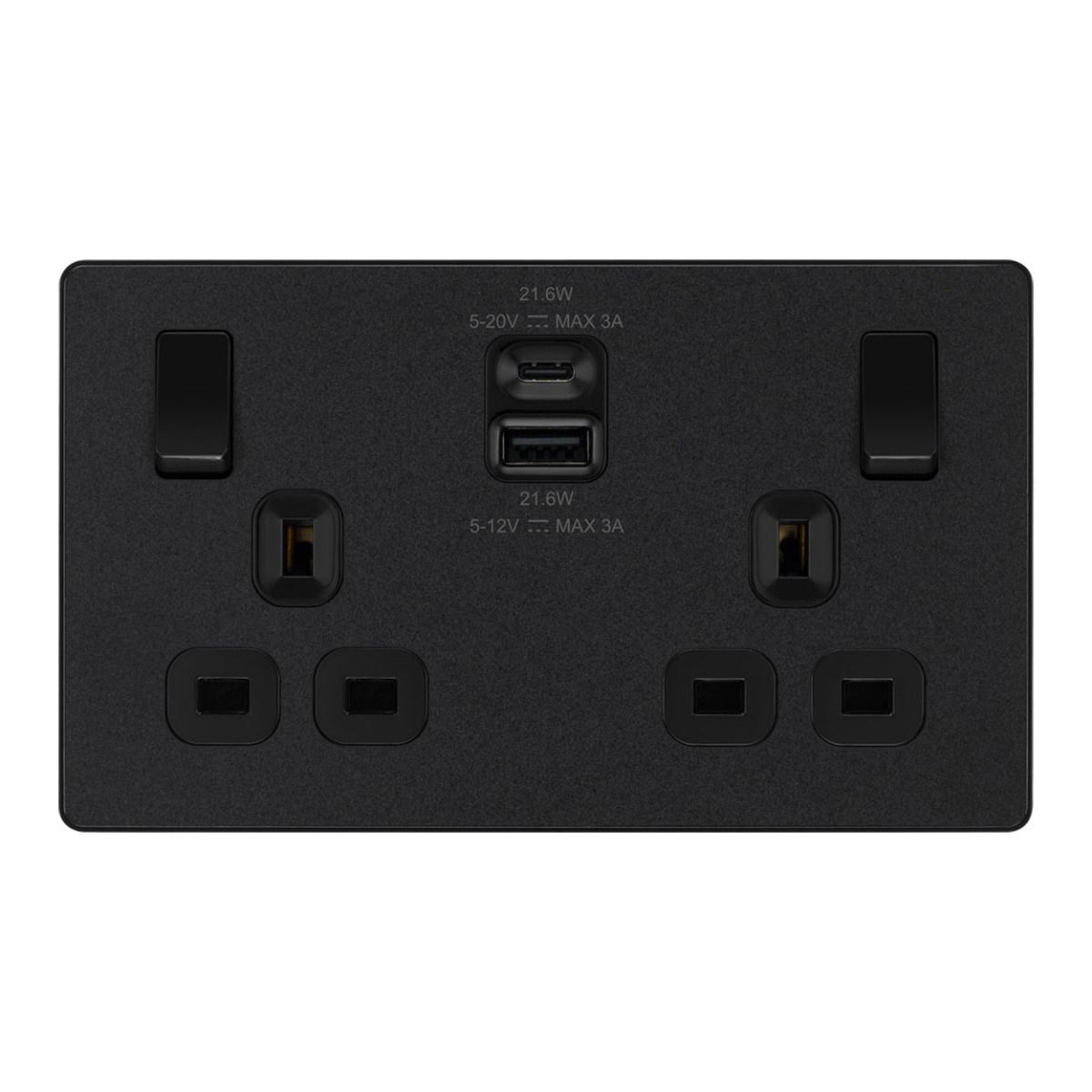 Bg Evolve Matt Black 22W Double Usb Socket A+C