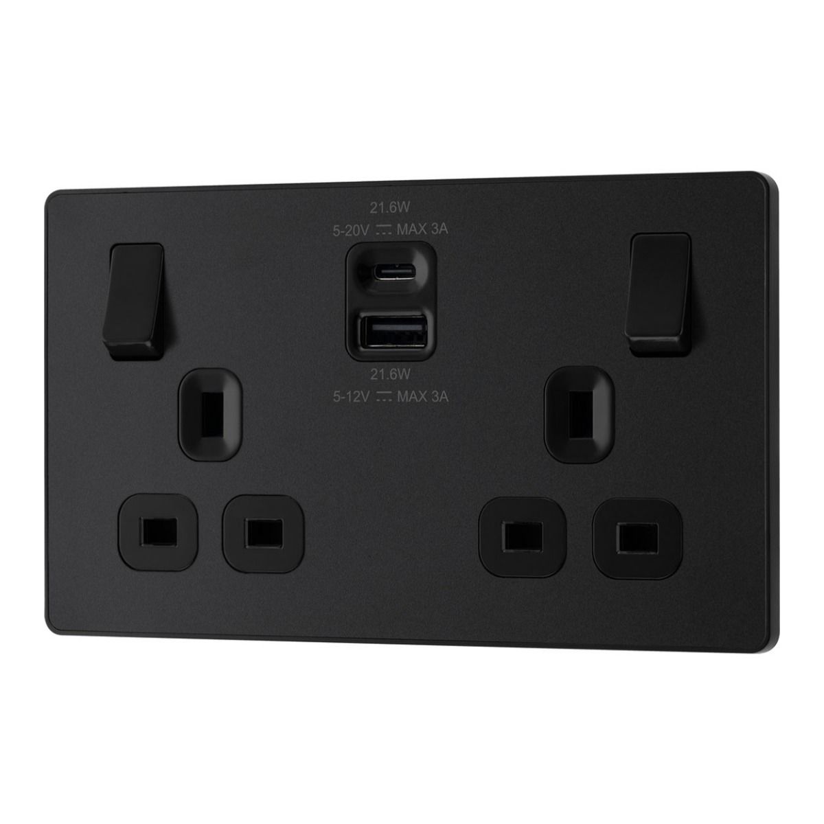 Bg Evolve Matt Black 22W Double Usb Socket A+C