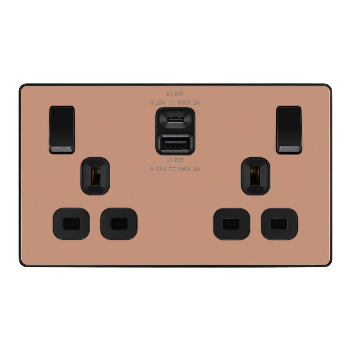 Bg Evolve Satin Brass 22W Double Usb Socket A+C