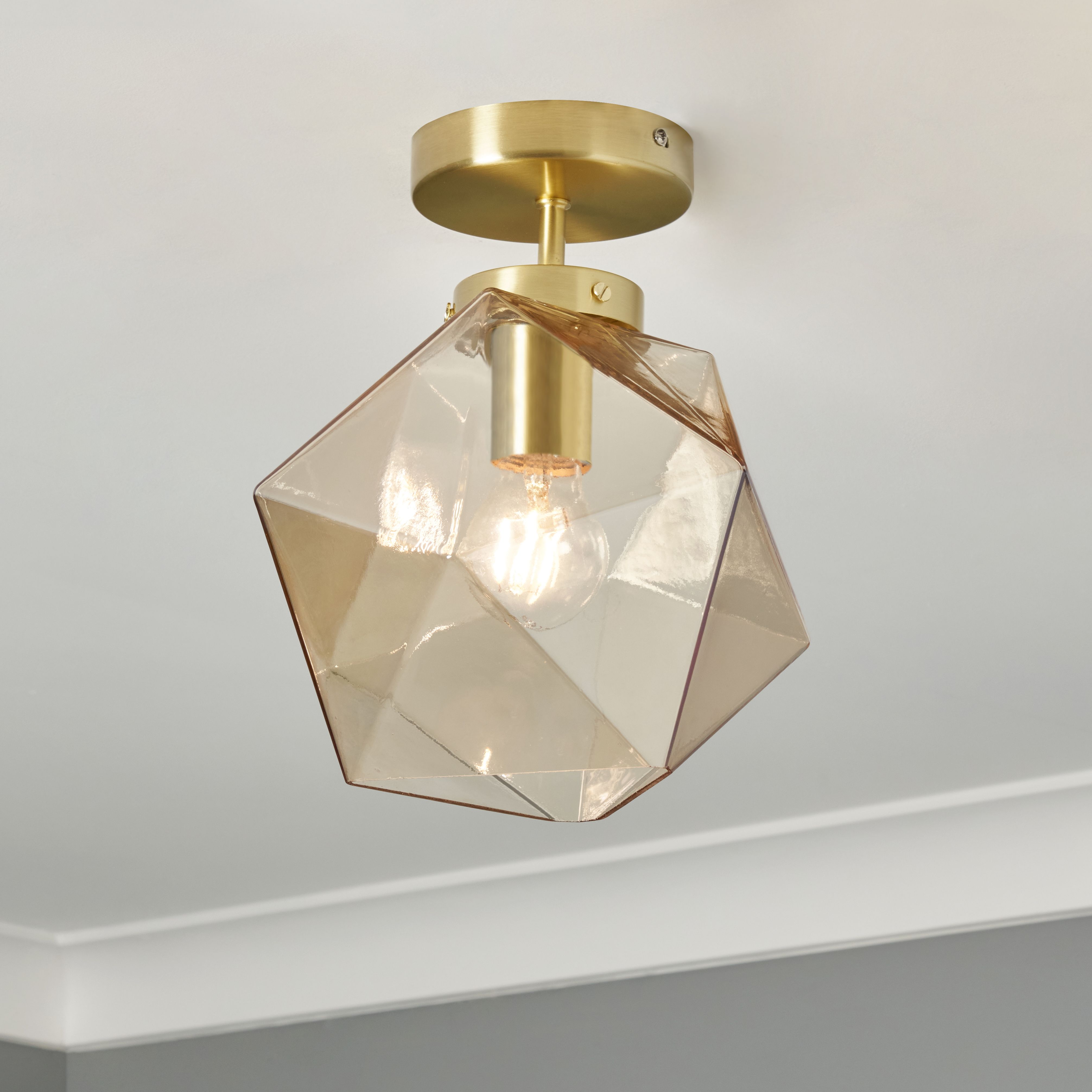 Luga Geometric Champagne Panel Flush Light - Satin Brass