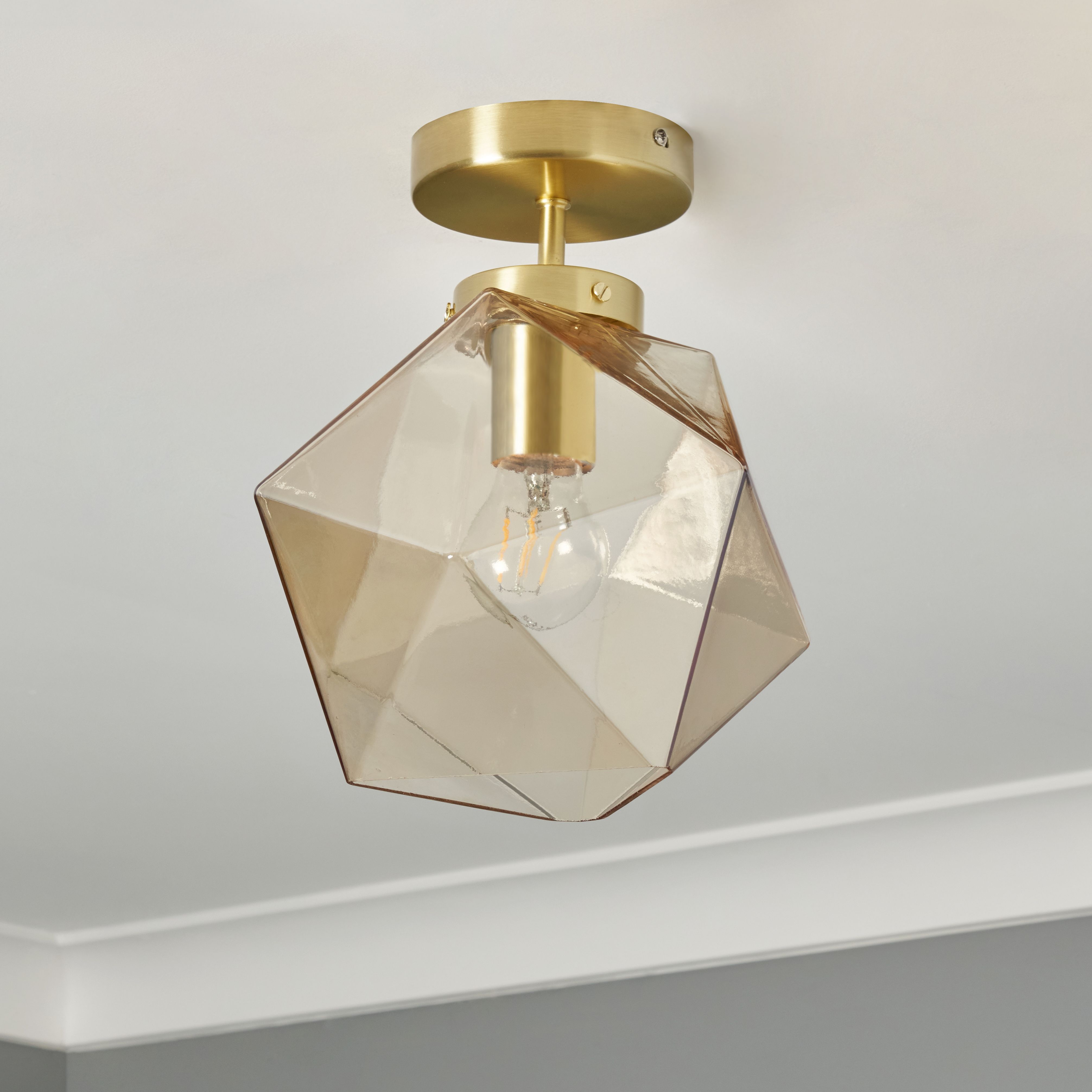 Luga Geometric Champagne Panel Flush Light - Satin Brass