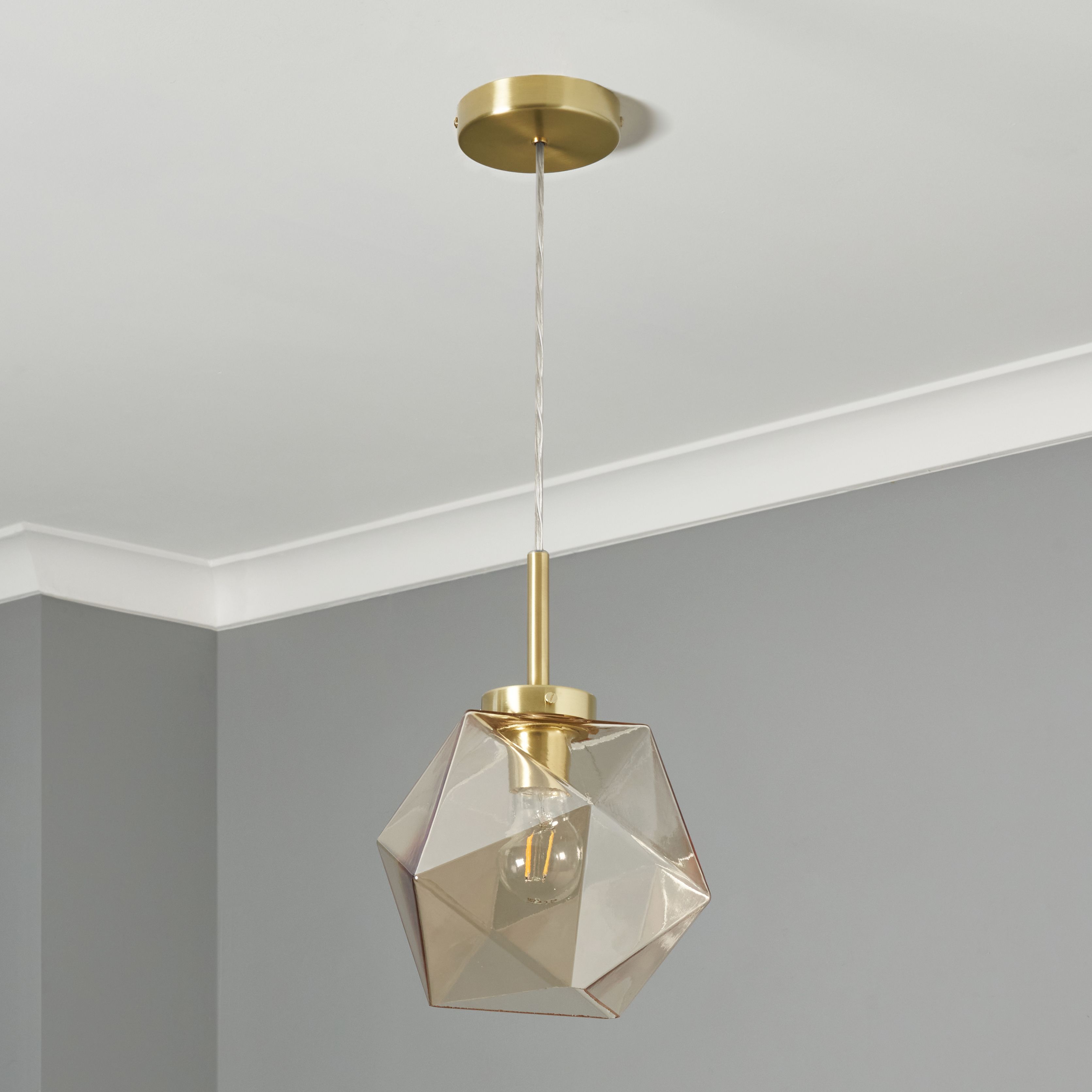 Luga Geometric Champagne Panel Ceiling Light - Satin Brass