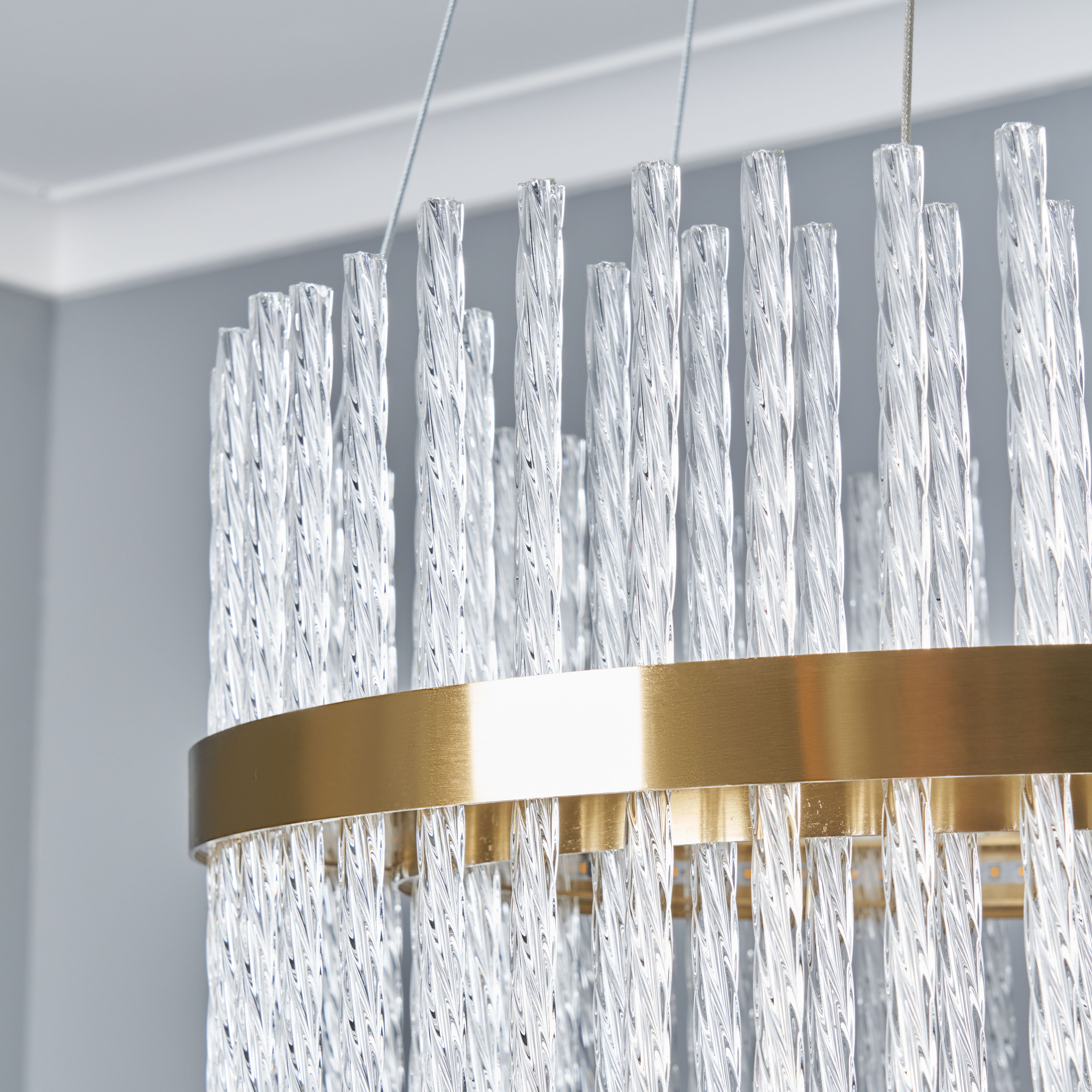Orta Twisted Glass Rod Chandelier - Satin Brass