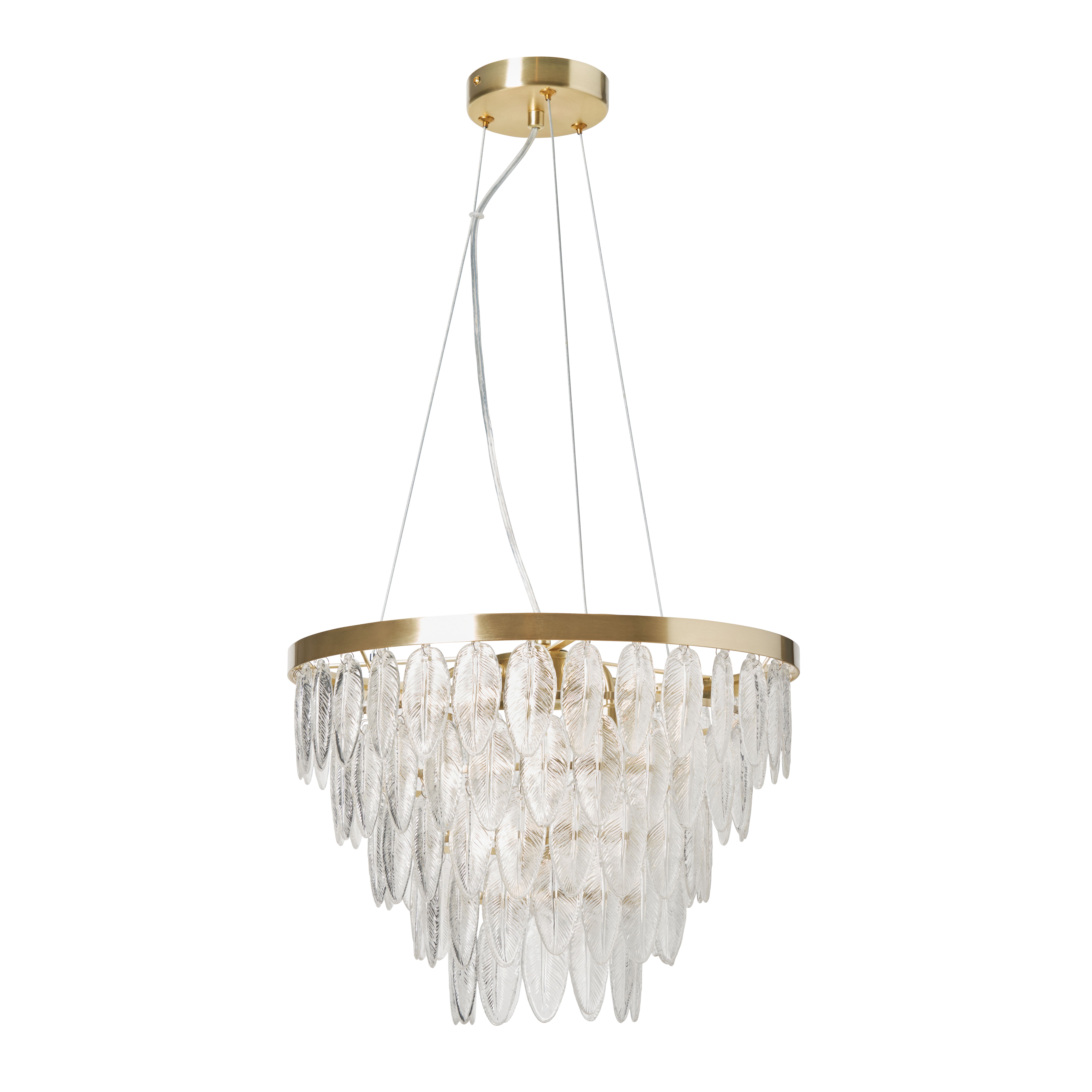 Cento Glass Leaf 5 Light Pendant - Satin Brass