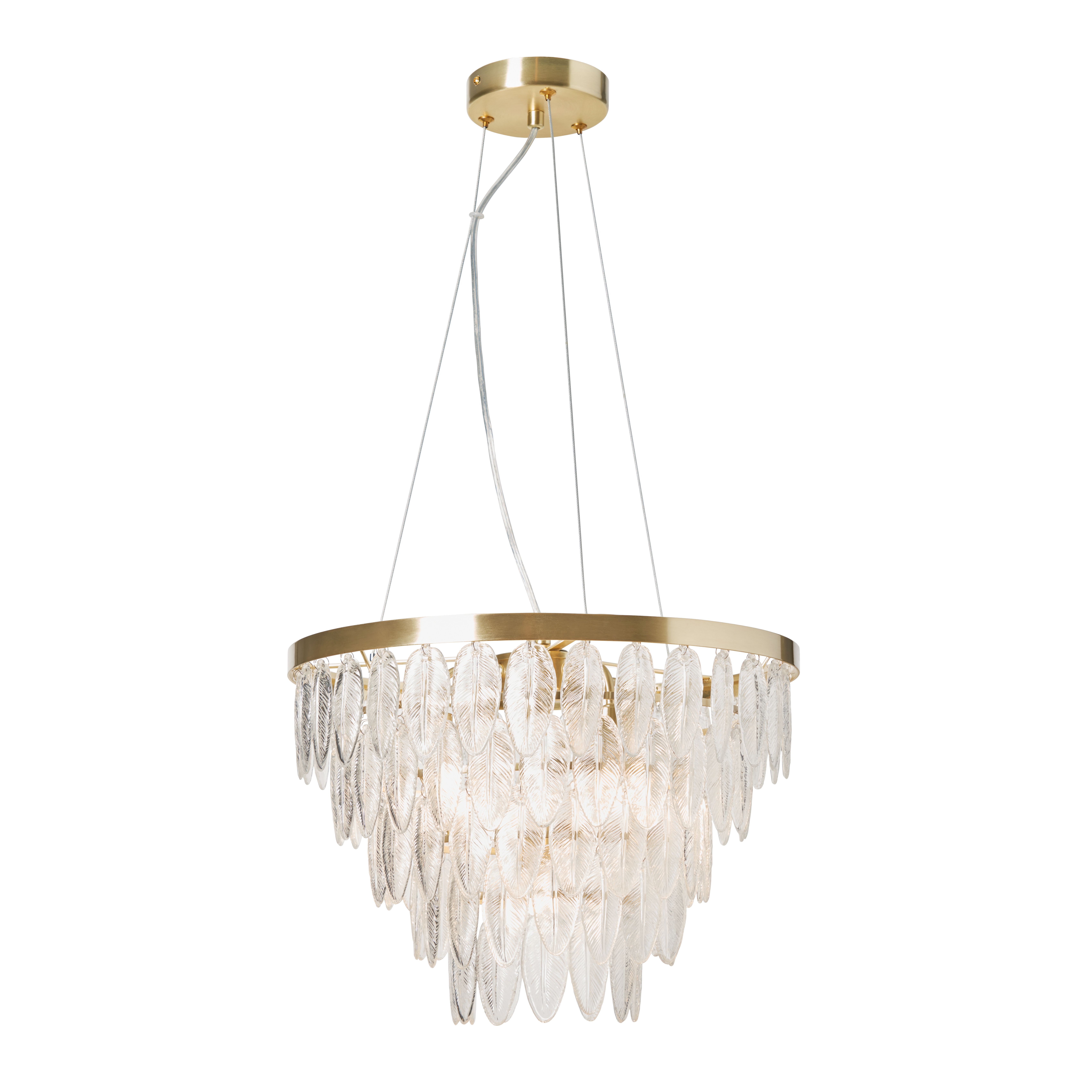 Cento Glass Leaf 5 Light Pendant - Satin Brass