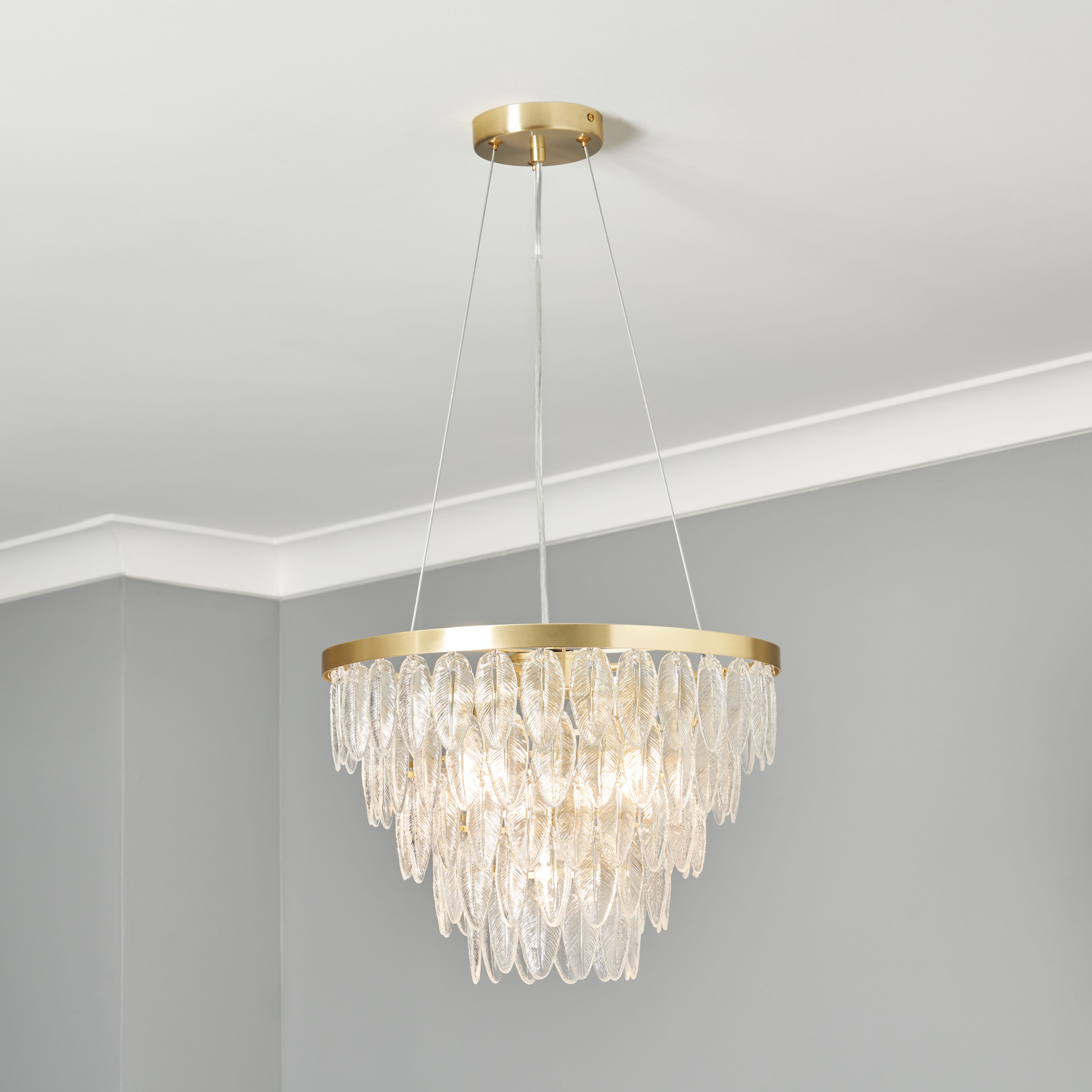 Cento Glass Leaf 5 Light Pendant - Satin Brass