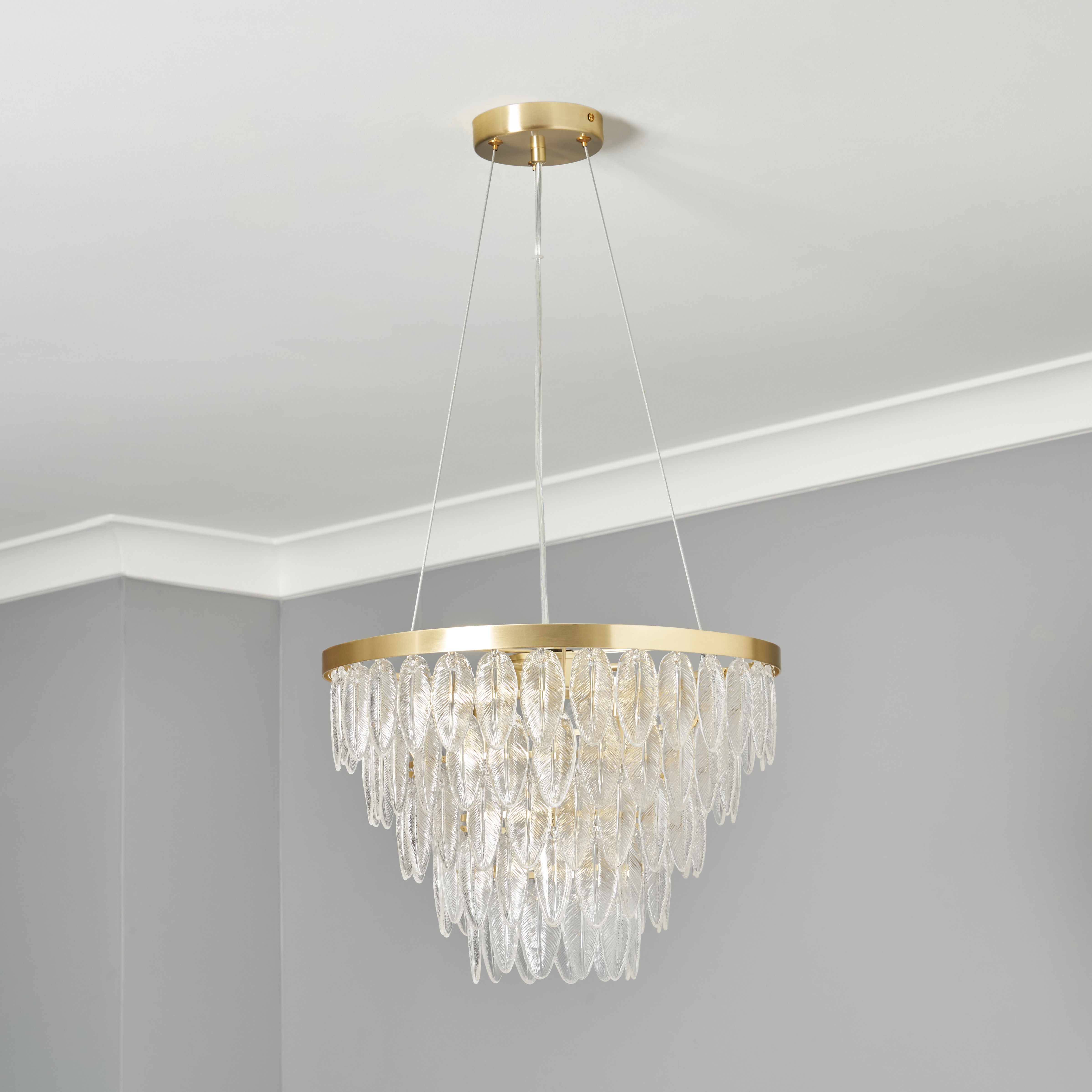 Cento Glass Leaf 5 Light Pendant - Satin Brass