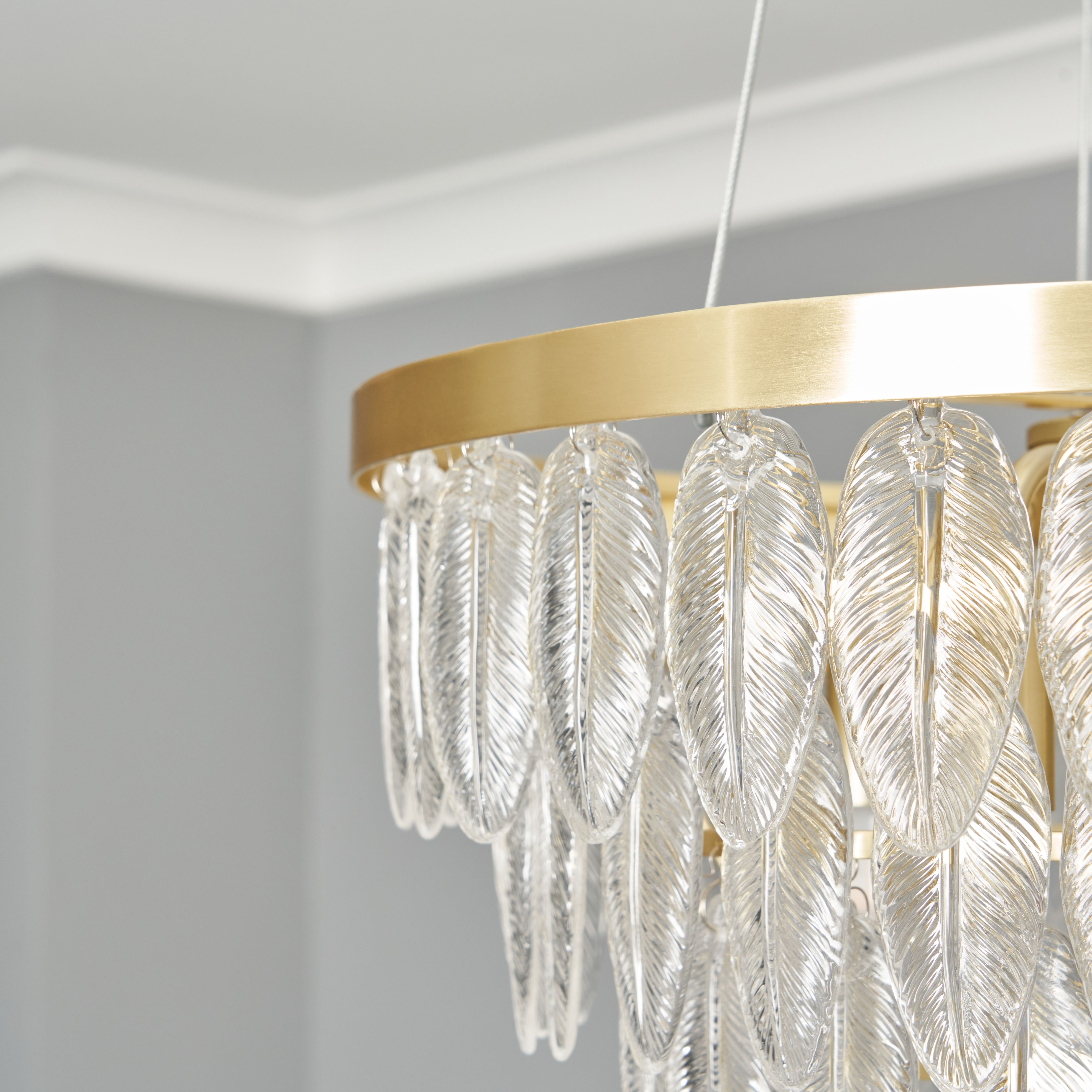 Cento Glass Leaf 5 Light Pendant - Satin Brass