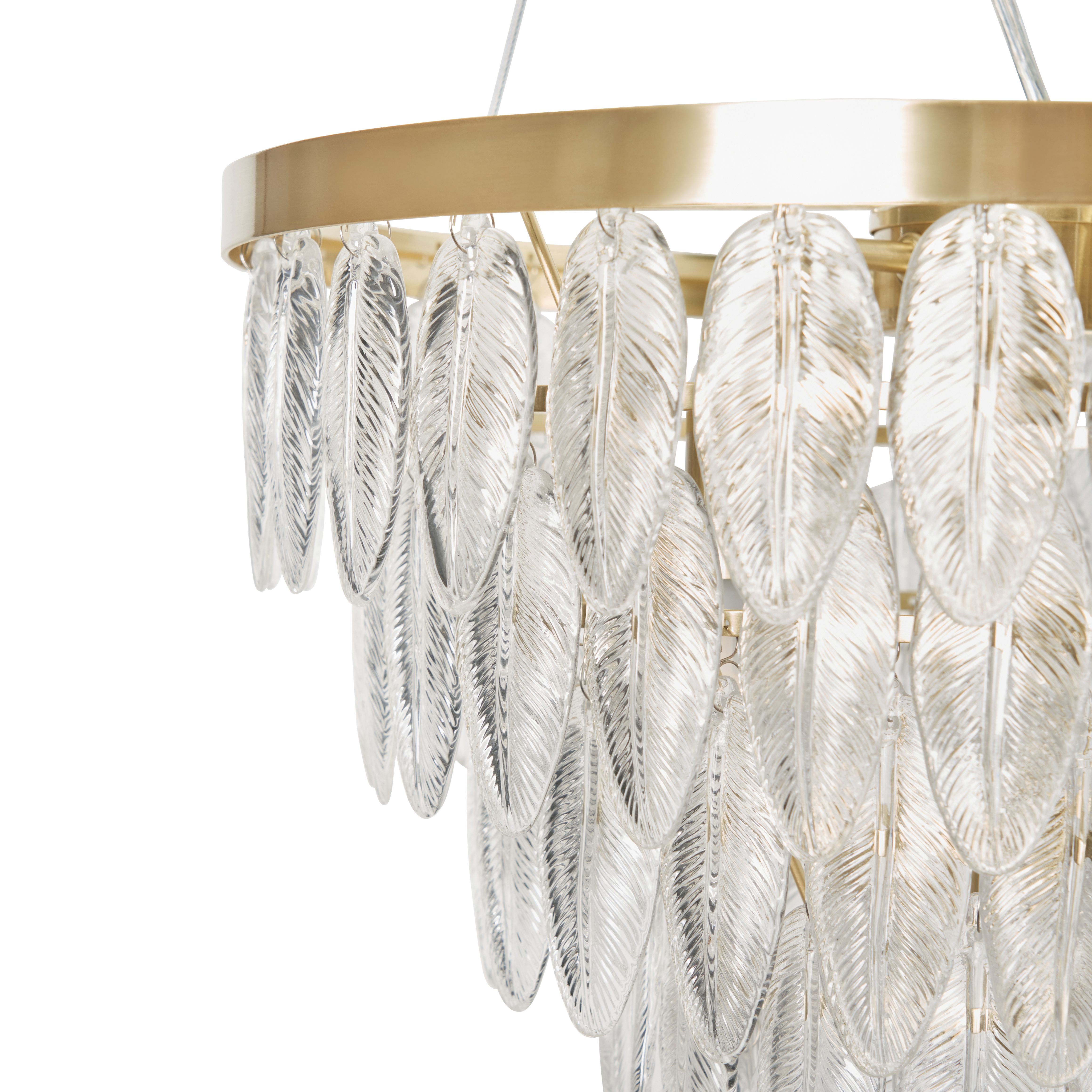 Cento Glass Leaf 5 Light Pendant - Satin Brass