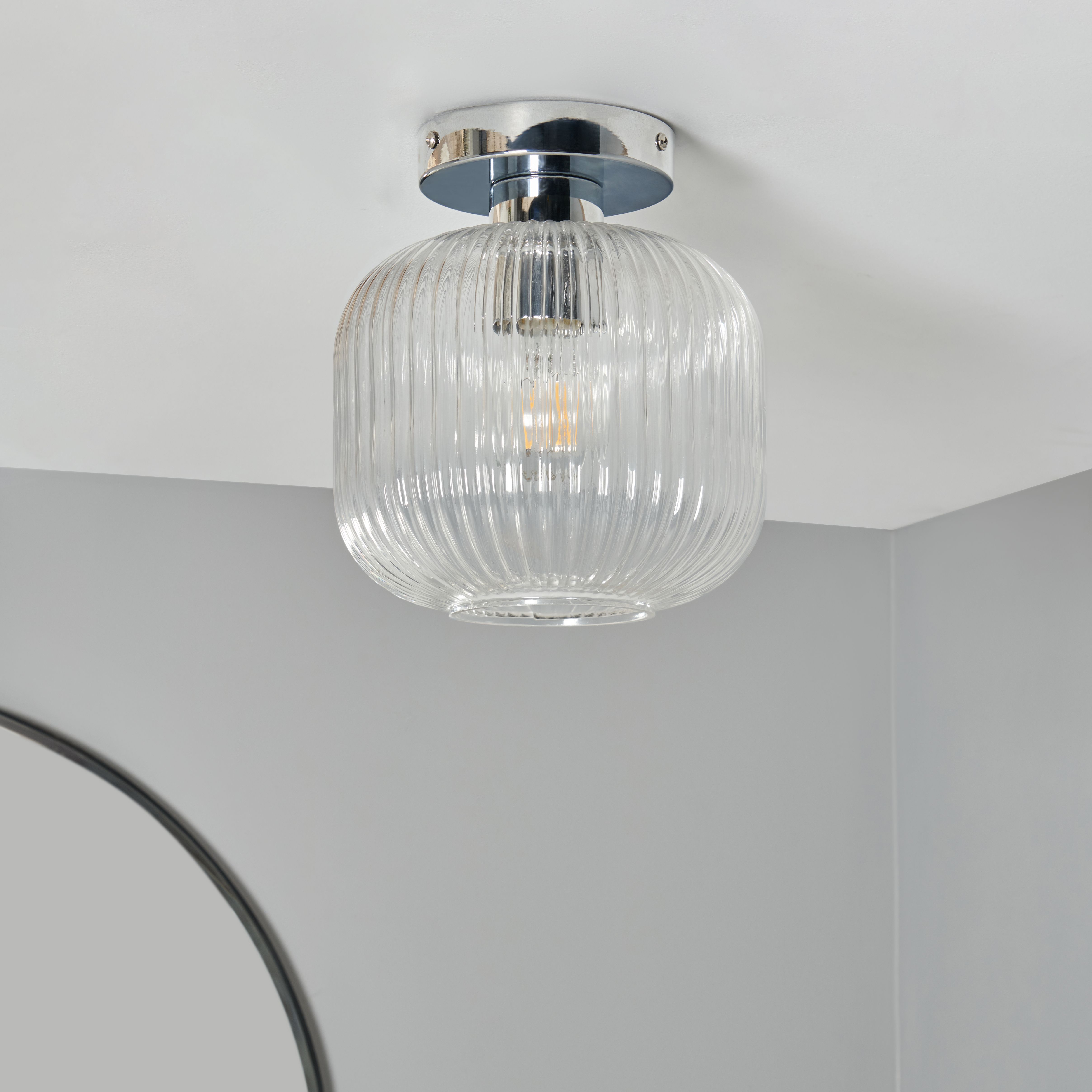 Medio Glass Bathroom Flush Light - Chrome