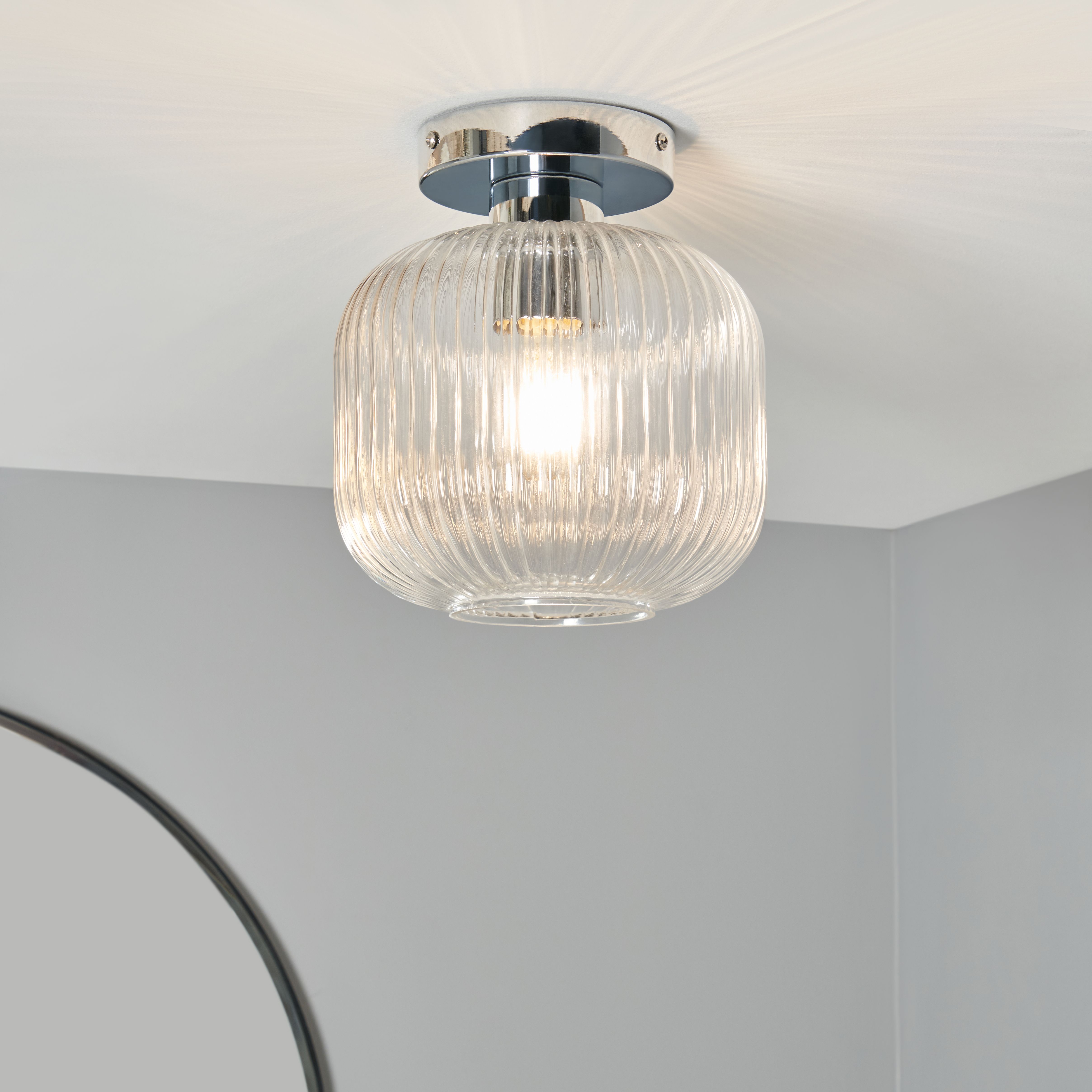 Medio Glass Bathroom Flush Light - Chrome