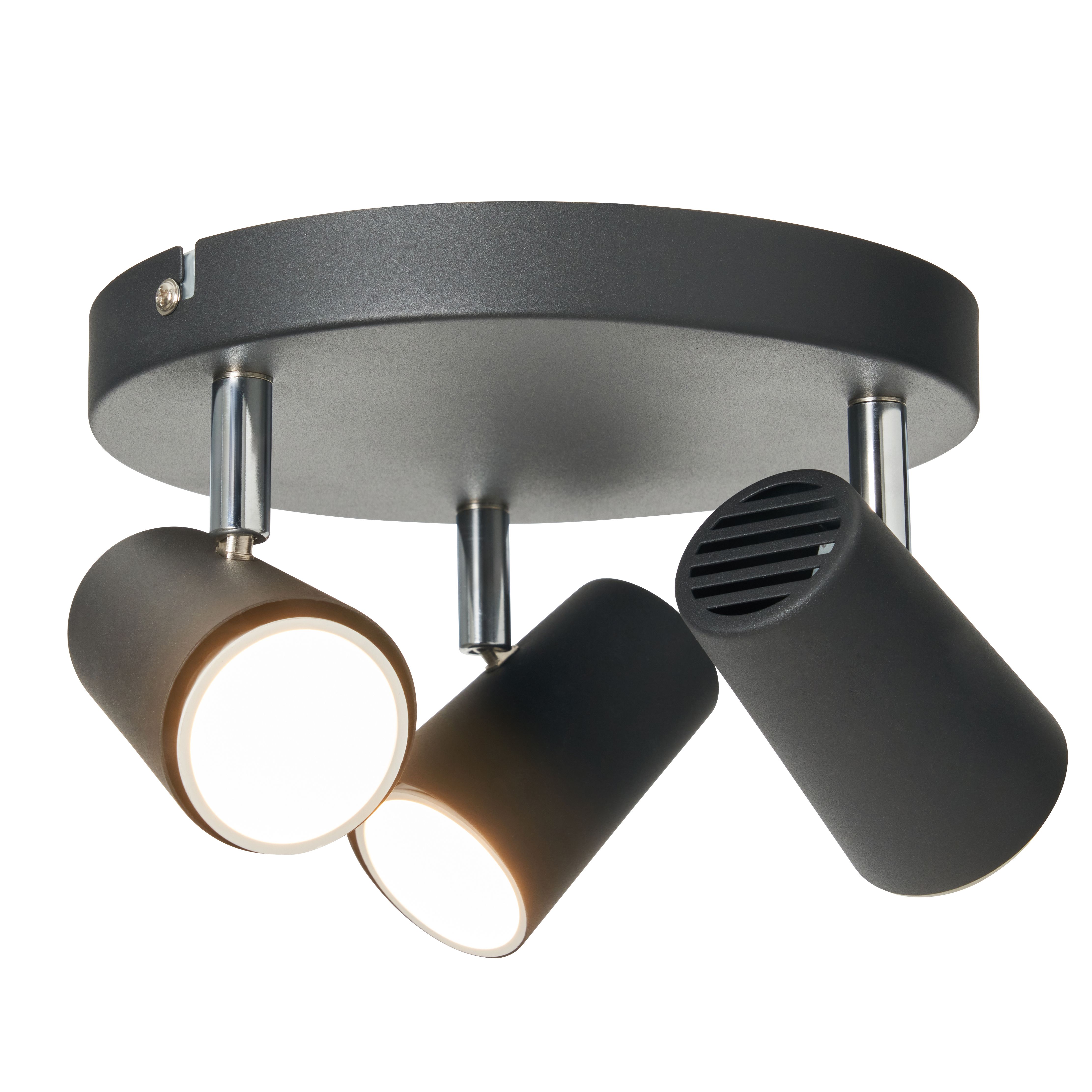 Harvey 3 Light Plate Adjustable Spotlight - Black