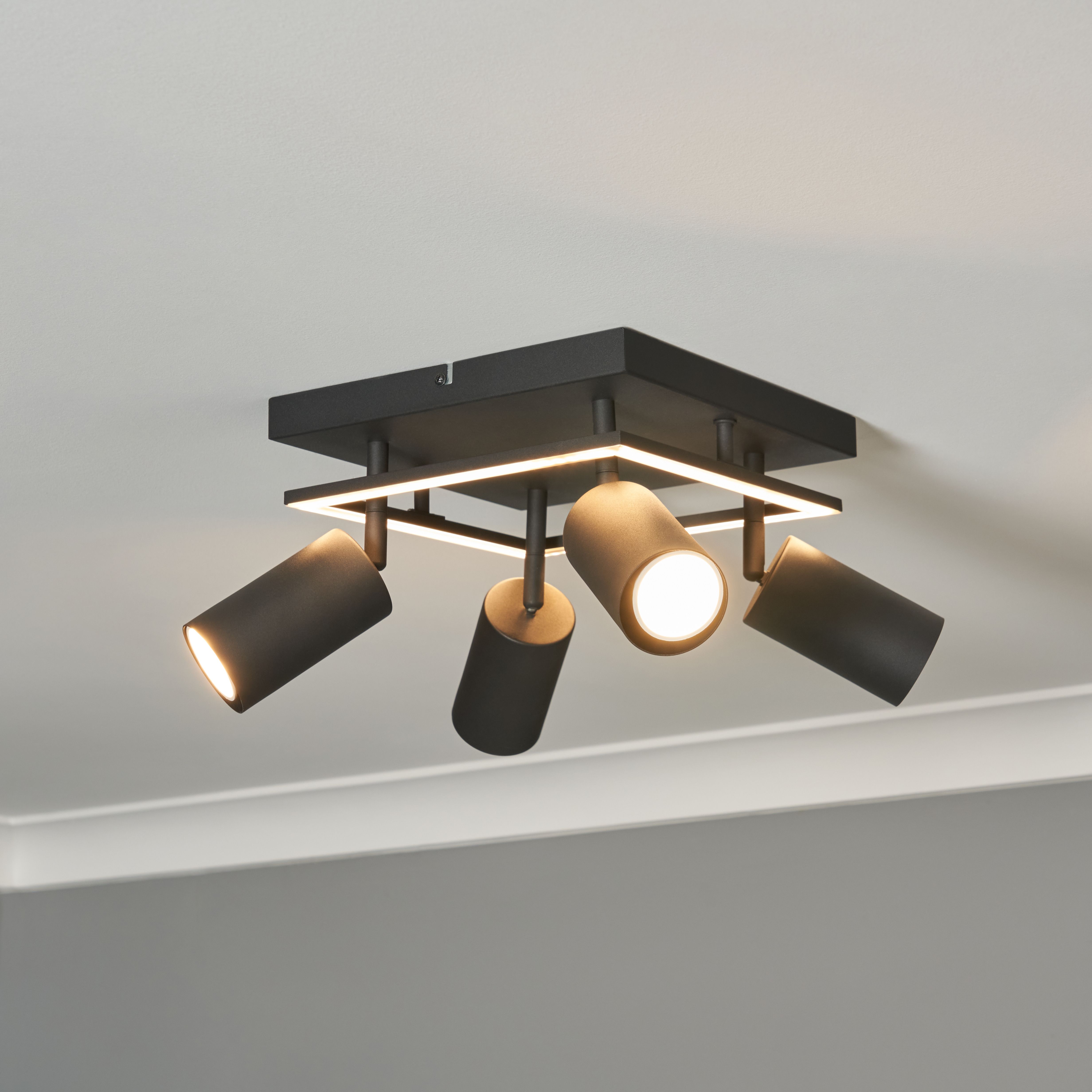 Odeo 4 Light Plate Adjustable Spotlight - Black