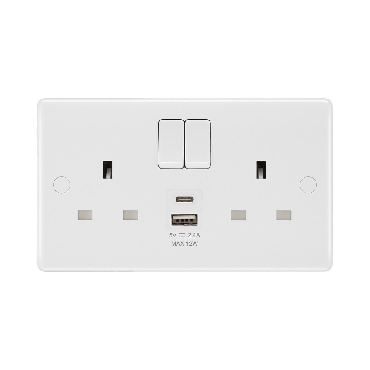 Bg Nexus White Moulded 12W Double Usb Socket A C