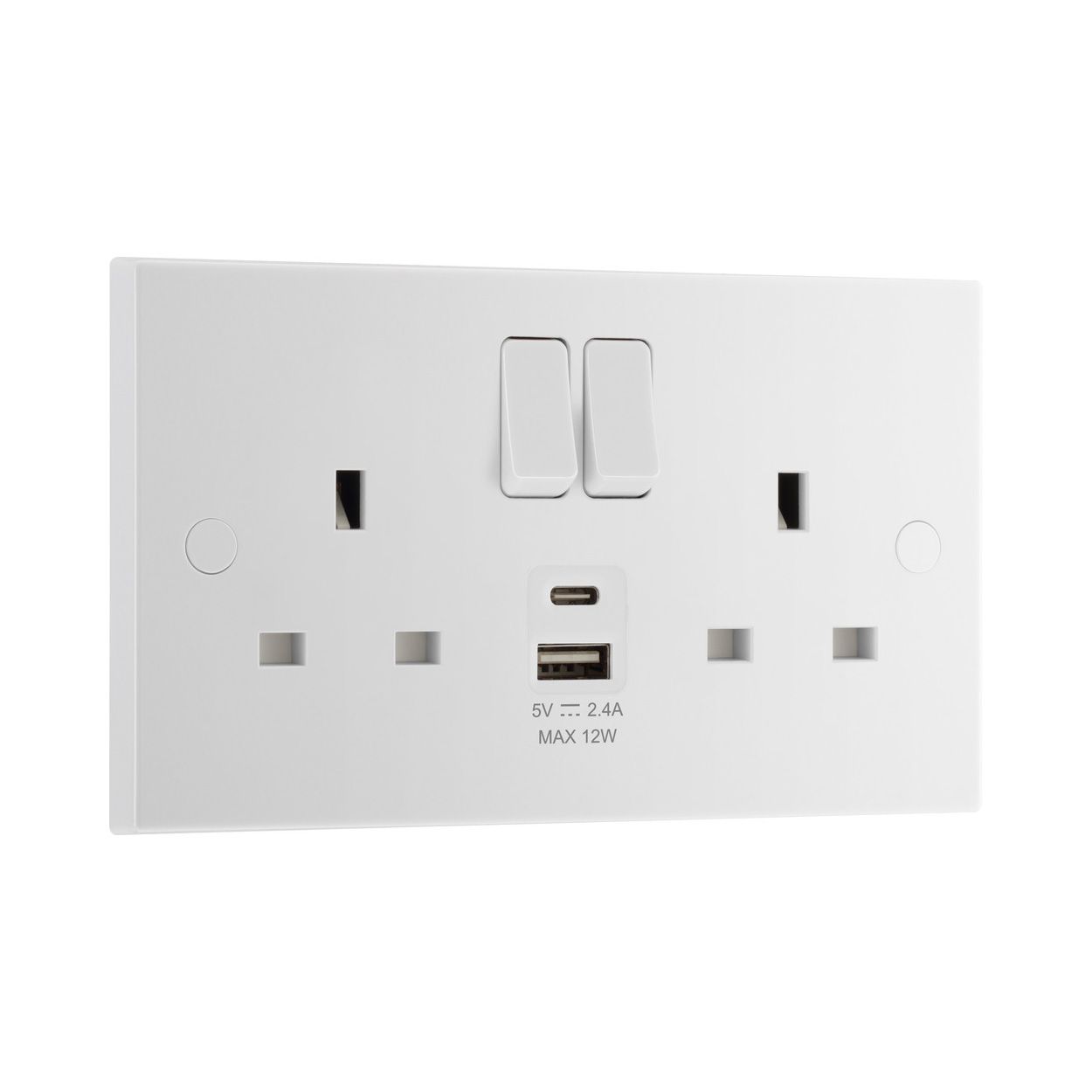Bg Square White 12W Double Usb Socket Ac
