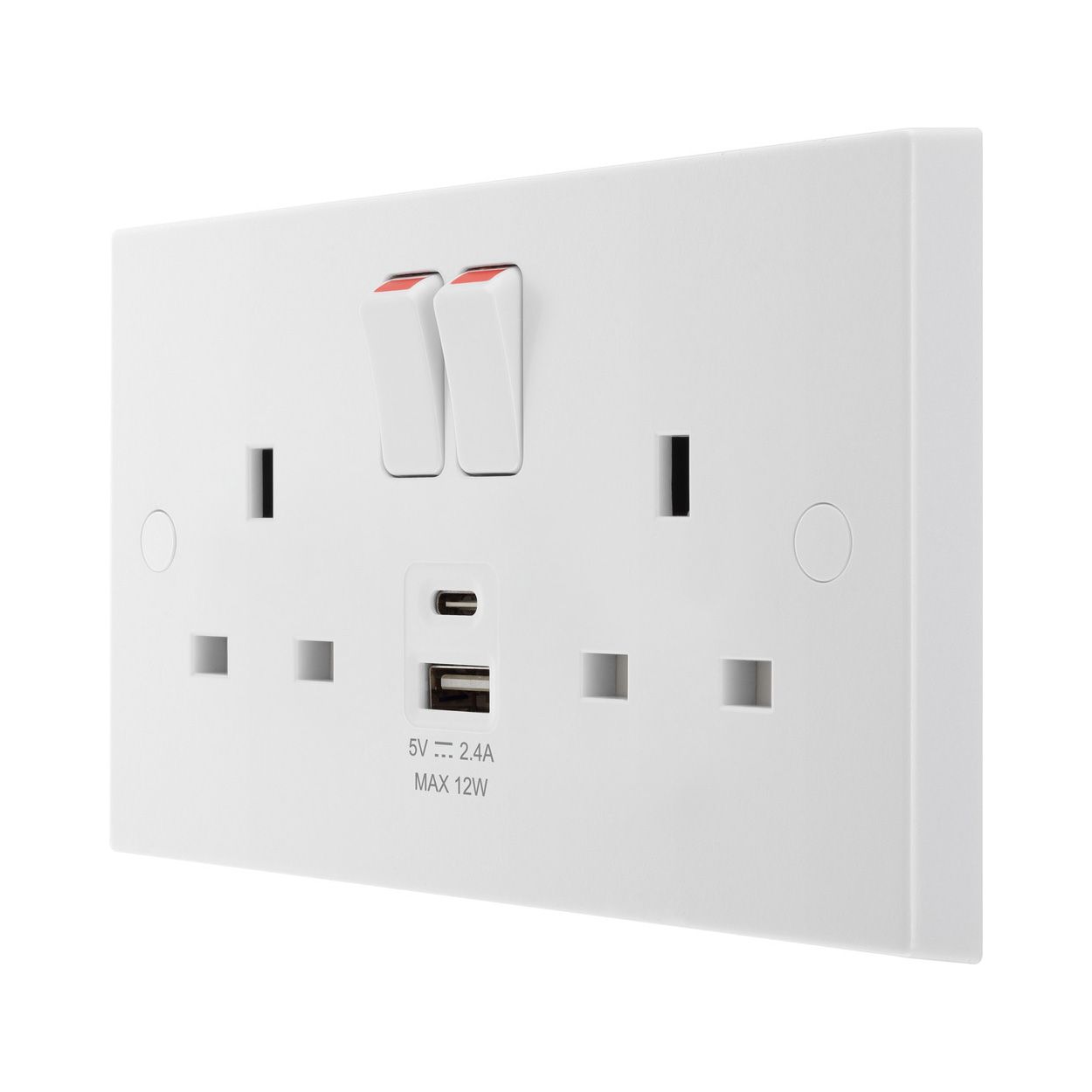 Bg Square White 12W Double Usb Socket Ac