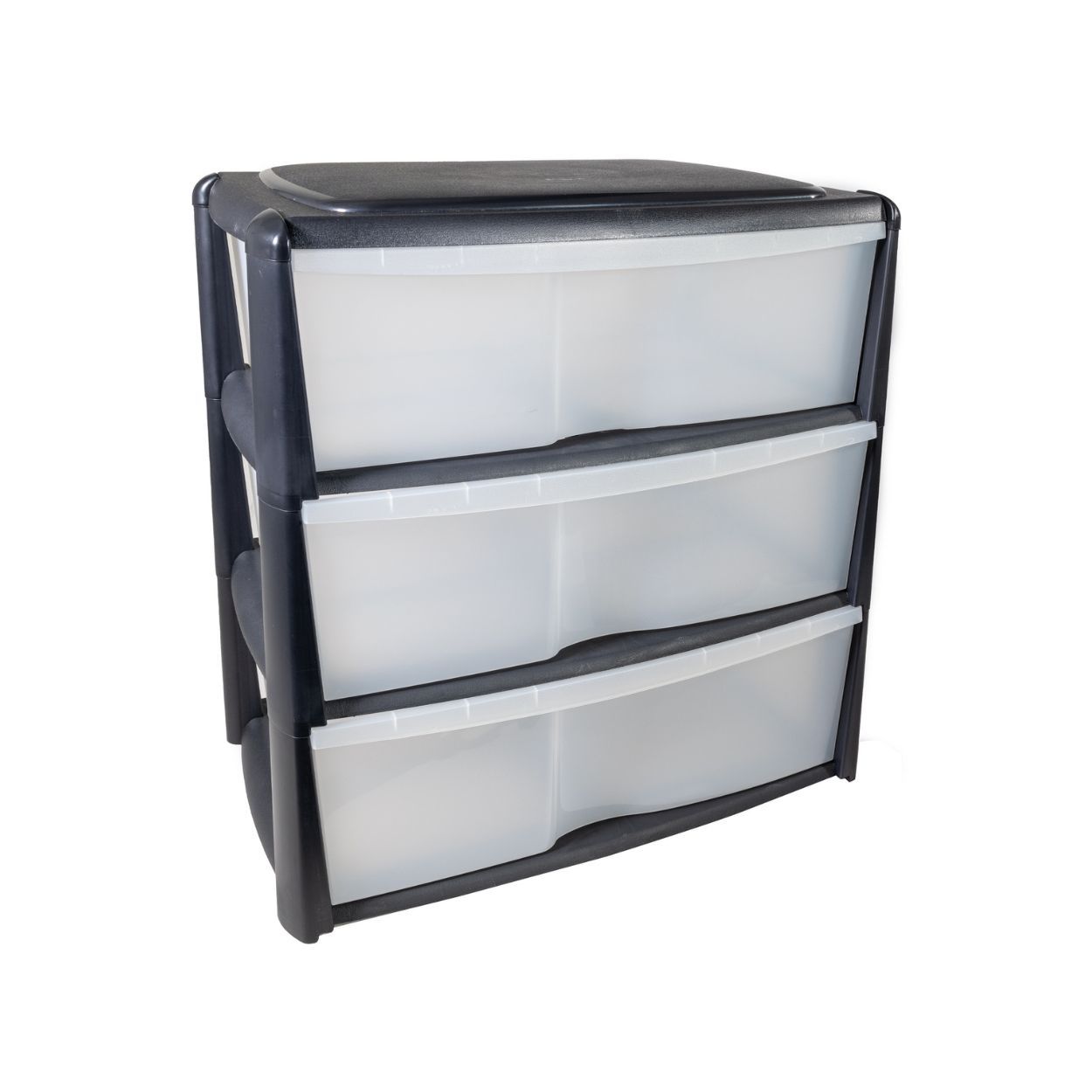 Shelving Tower 3 Drawer Wide Black And Clear