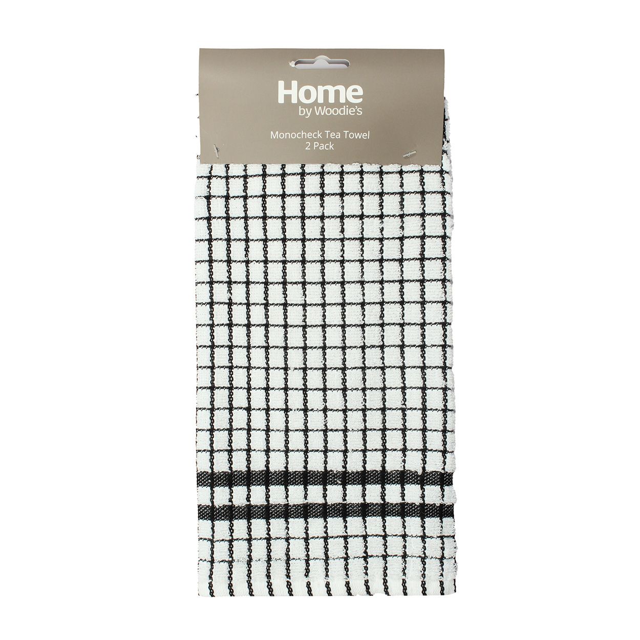 Mono Check Kitchen Tea Towels Black 2Pk