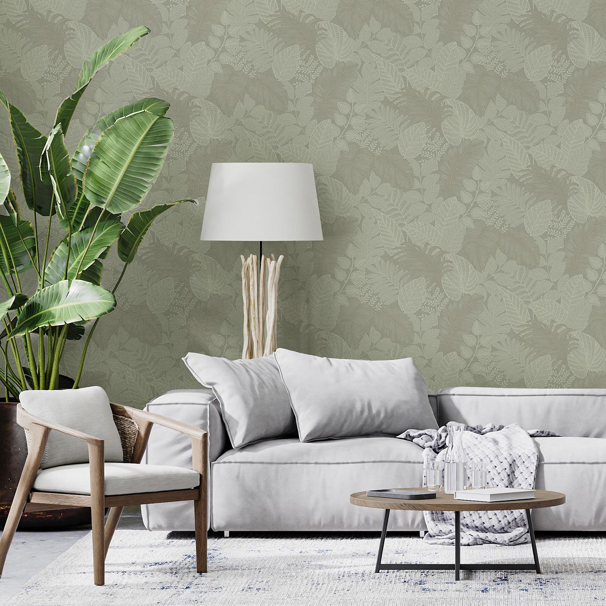 Superfresco Easy Scattered Leaves Sage Green 10M