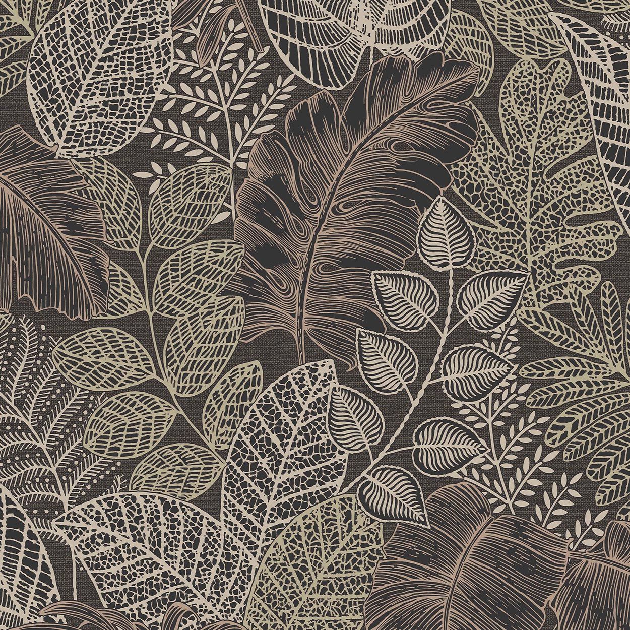 Superfresco Easy Scattered Leaves Charcoal/Gold