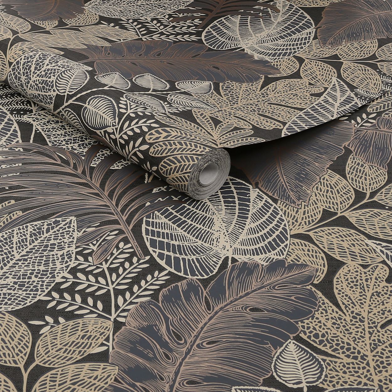 Superfresco Easy Scattered Leaves Charcoal/Gold