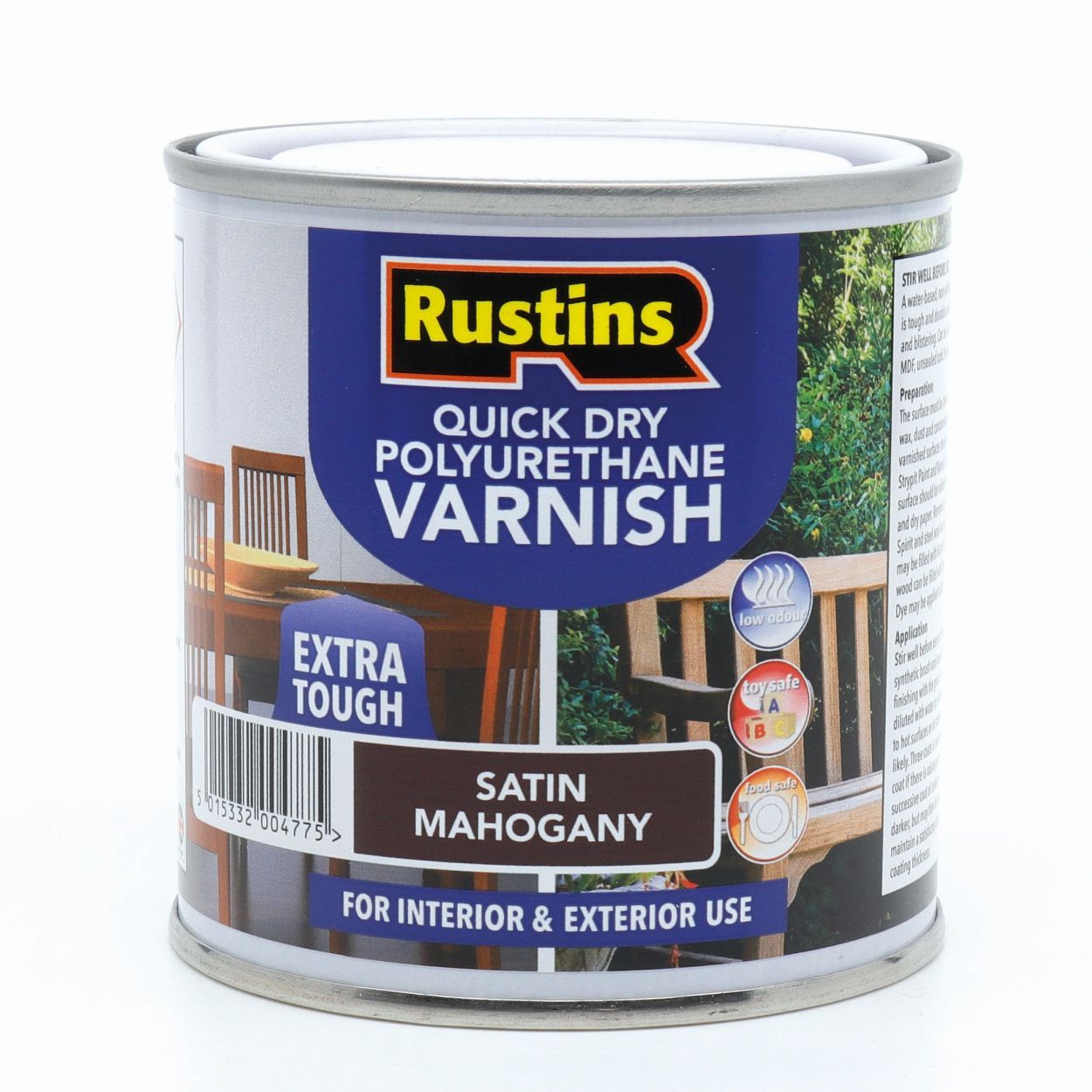 Rustins Quick Dry Polyurethane Varnish Satin Mahogany 250Ml