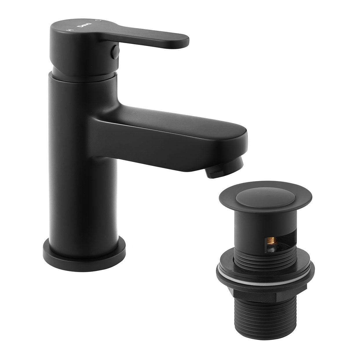 Ethos Basin Mixer & Press Top Waste Matte Black