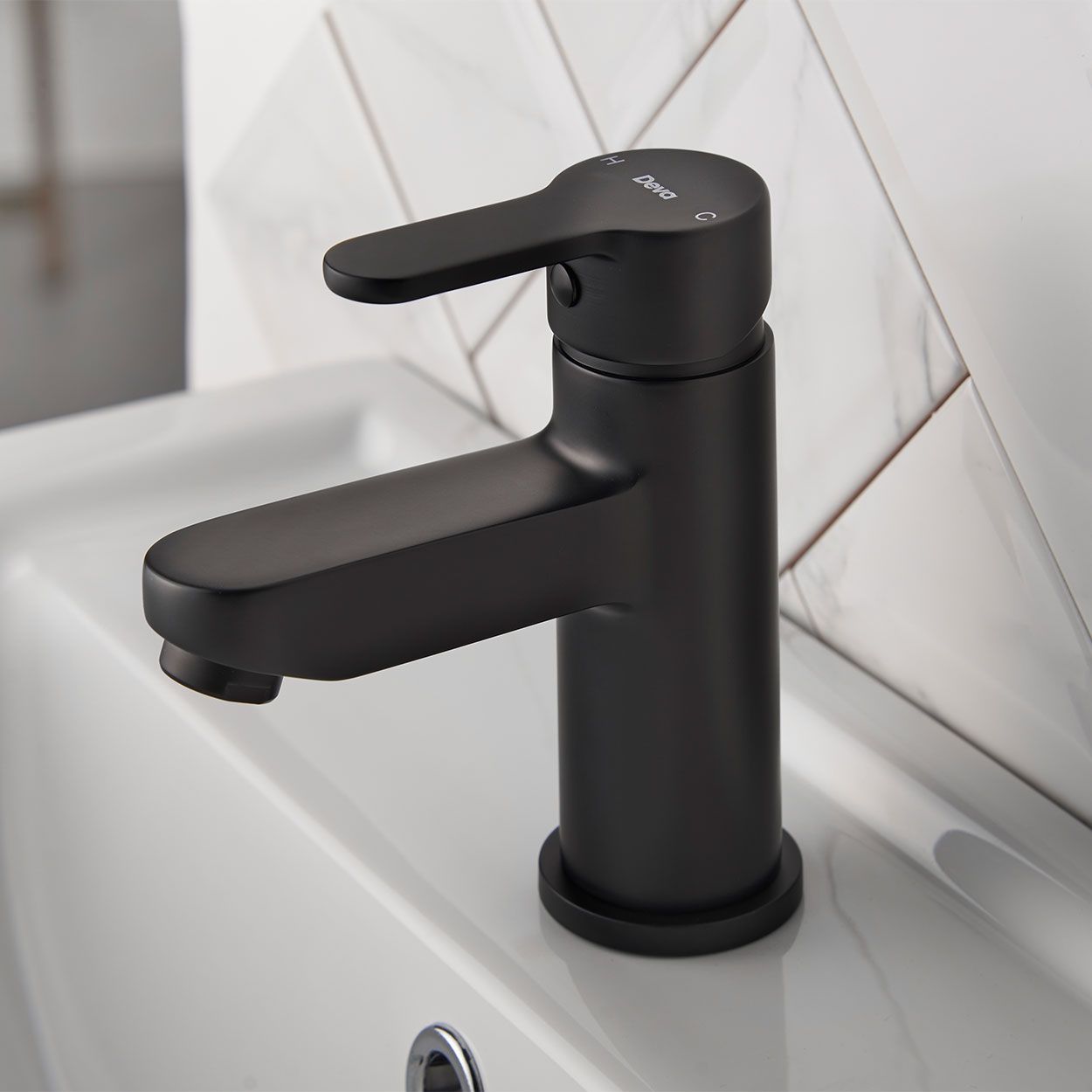 Ethos Basin Mixer & Press Top Waste Matte Black