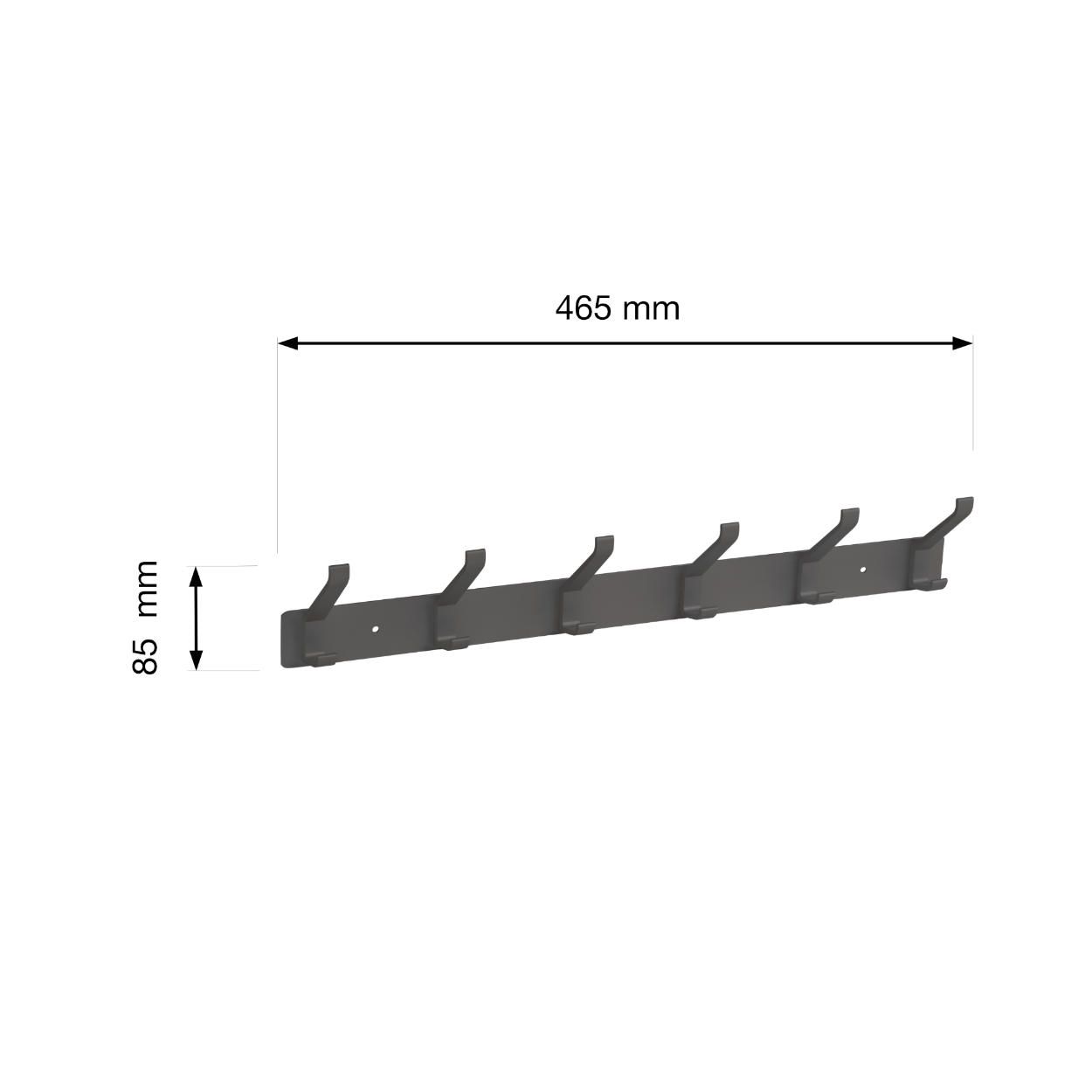 6 Hook Coat Rail - Matt Black Aluminium