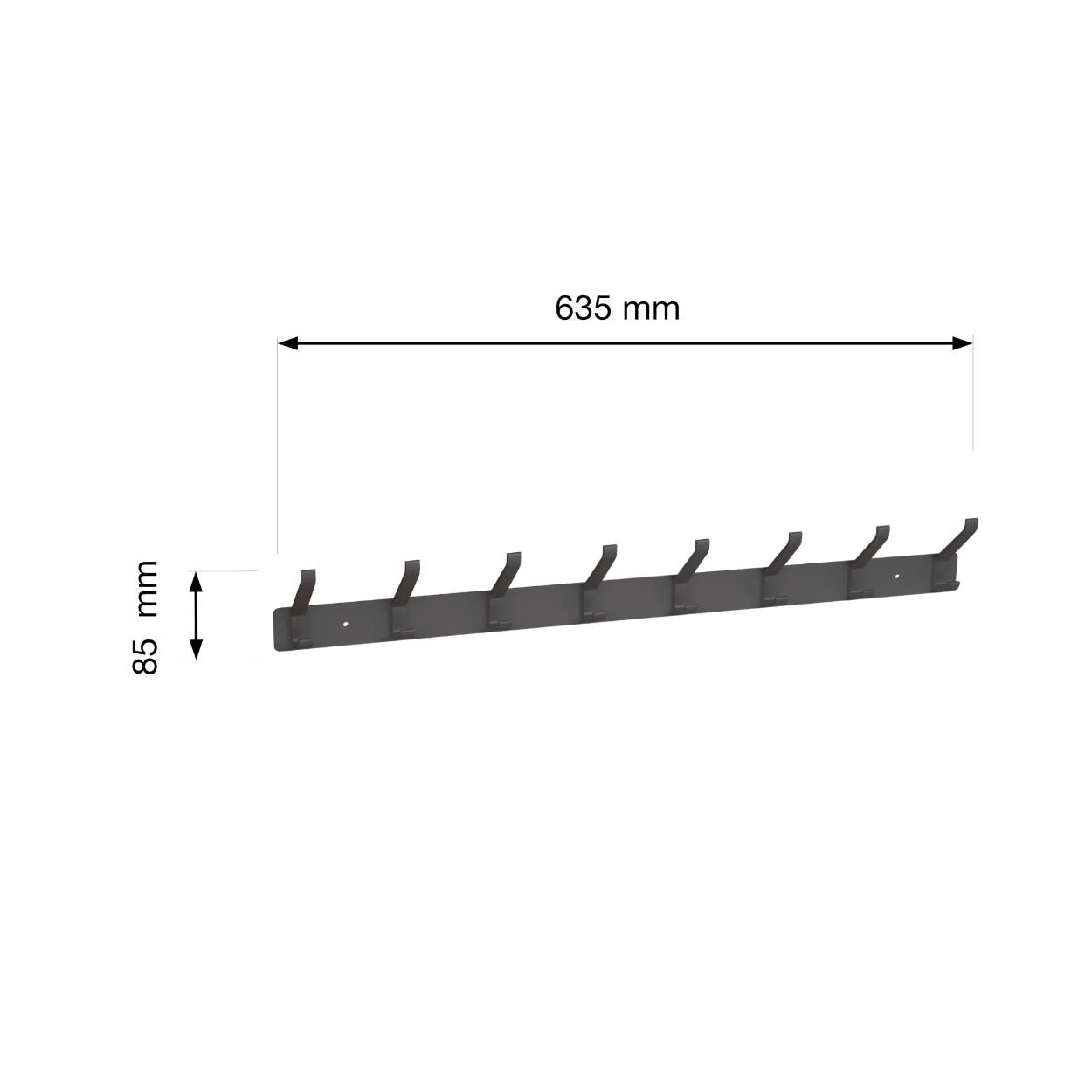 8 Hook Coat Rail - Matt Black Aluminium