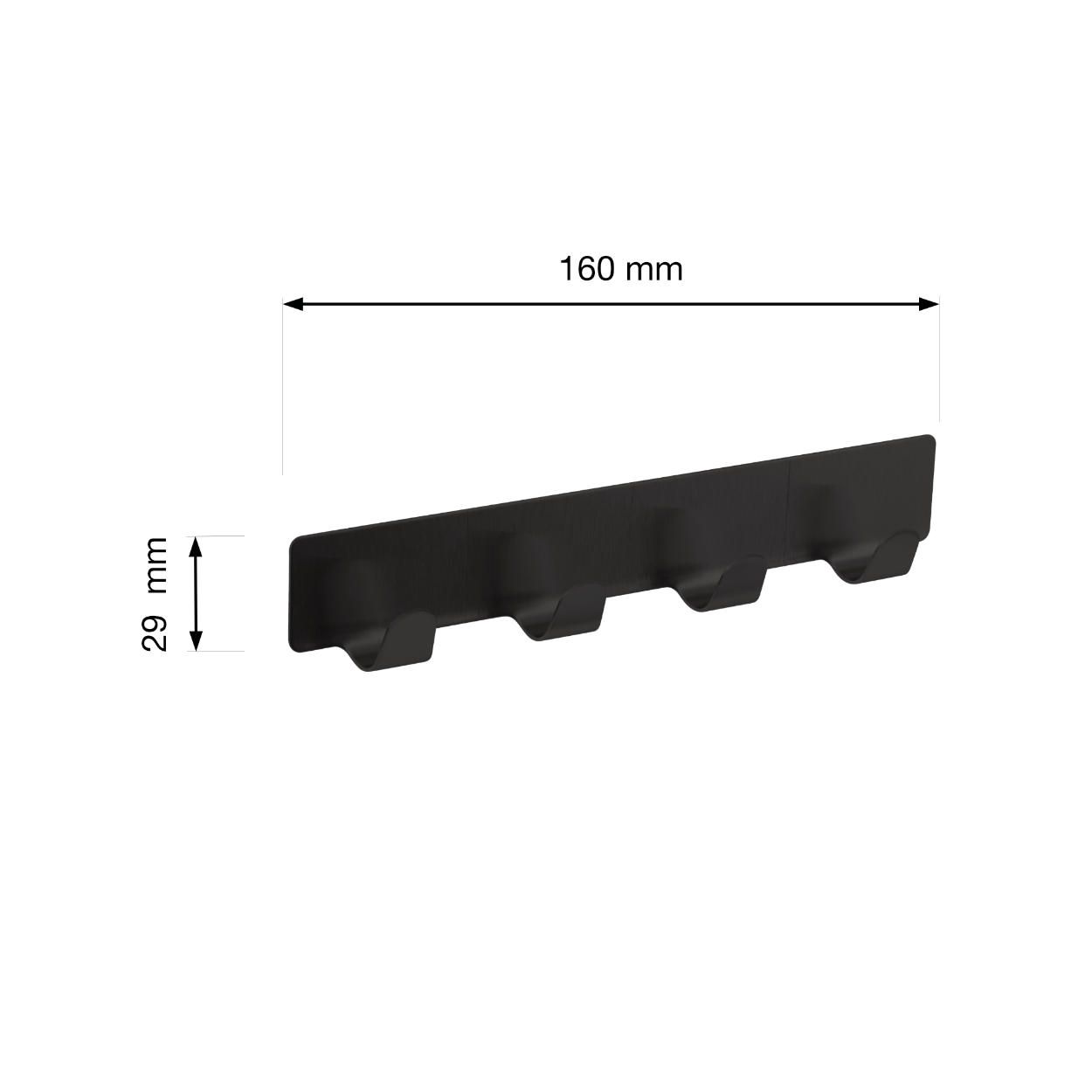 4 Hook Self-Adhesive - Black Stainless Steel