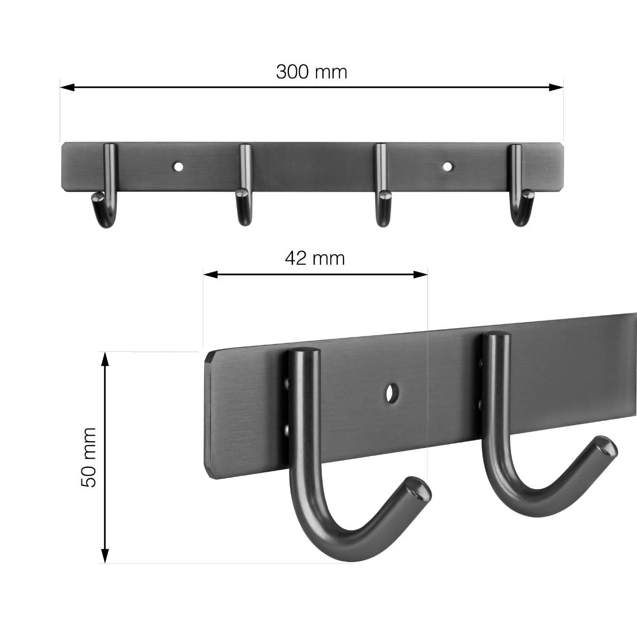 4 Hook Rail - Anthracite Stainless Steel
