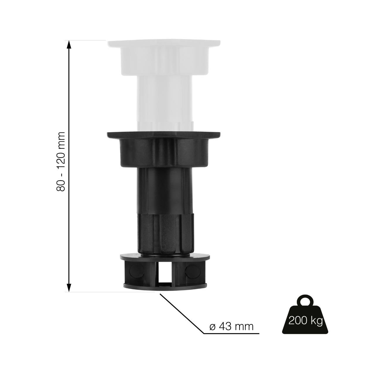 Furniture Leg Adjustable Height Plastic Black