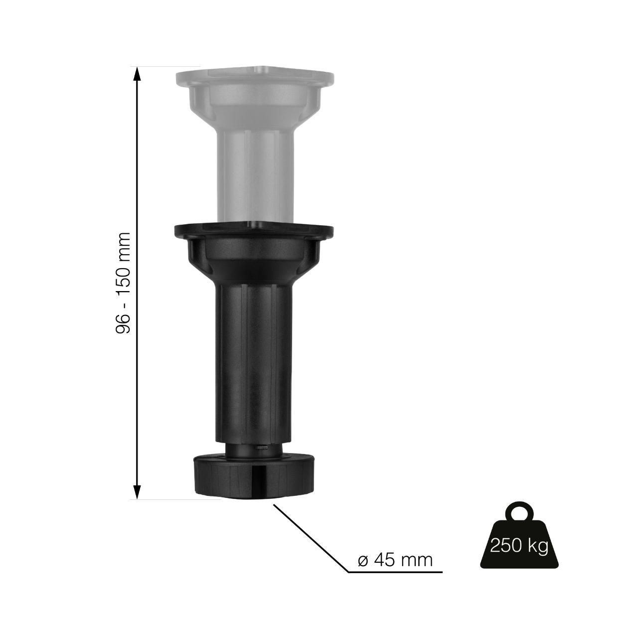Socket Leg Plastic Black 96-150mm