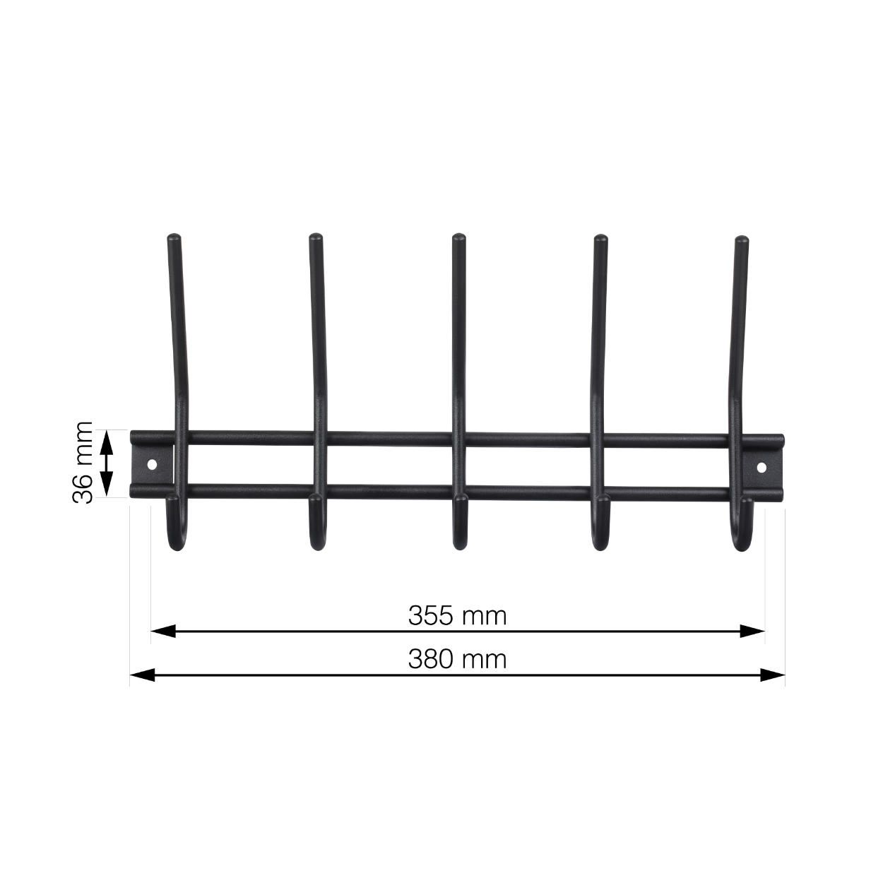5 Hook Matt Black Hook Rail