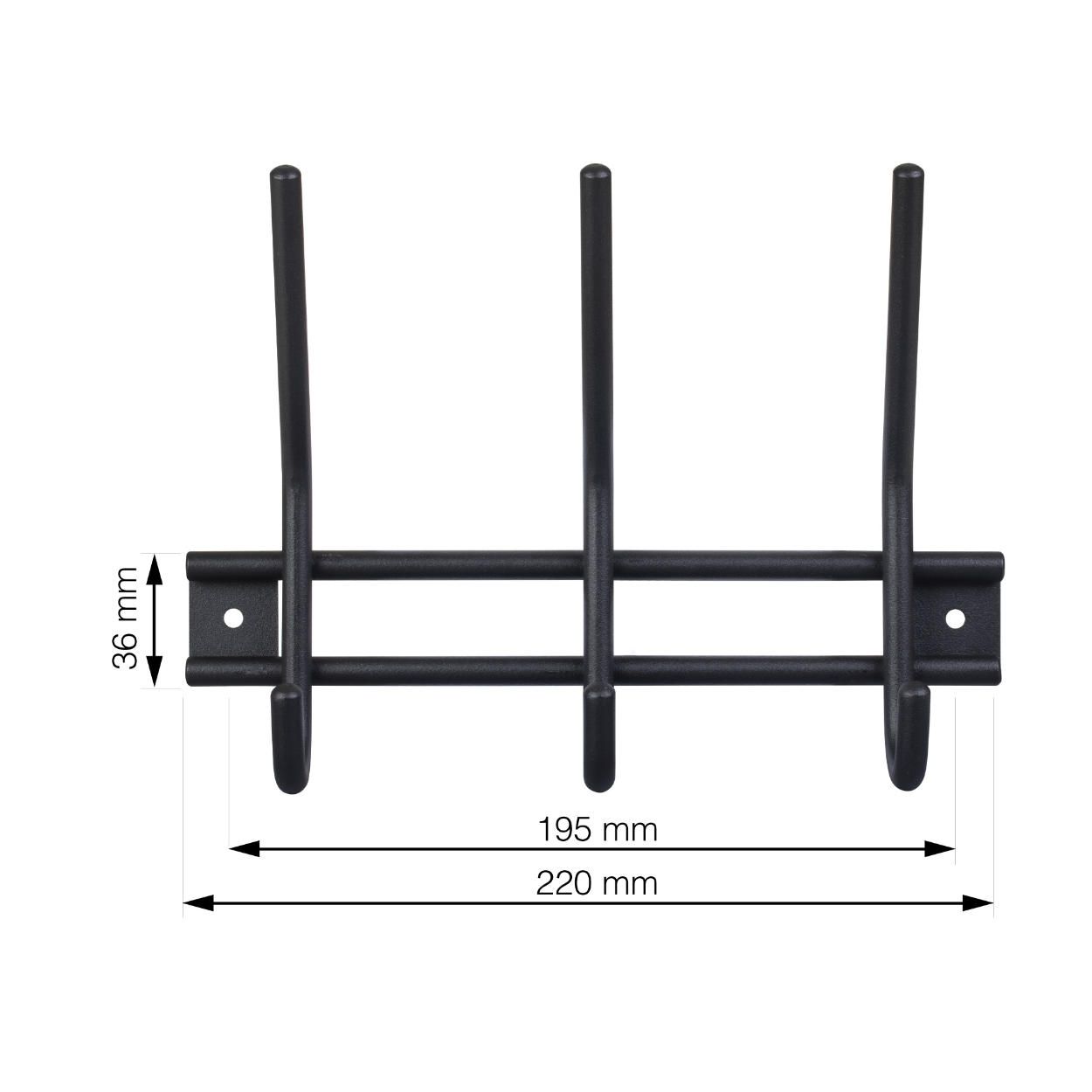 3 Hook Matt Black Hook Rail