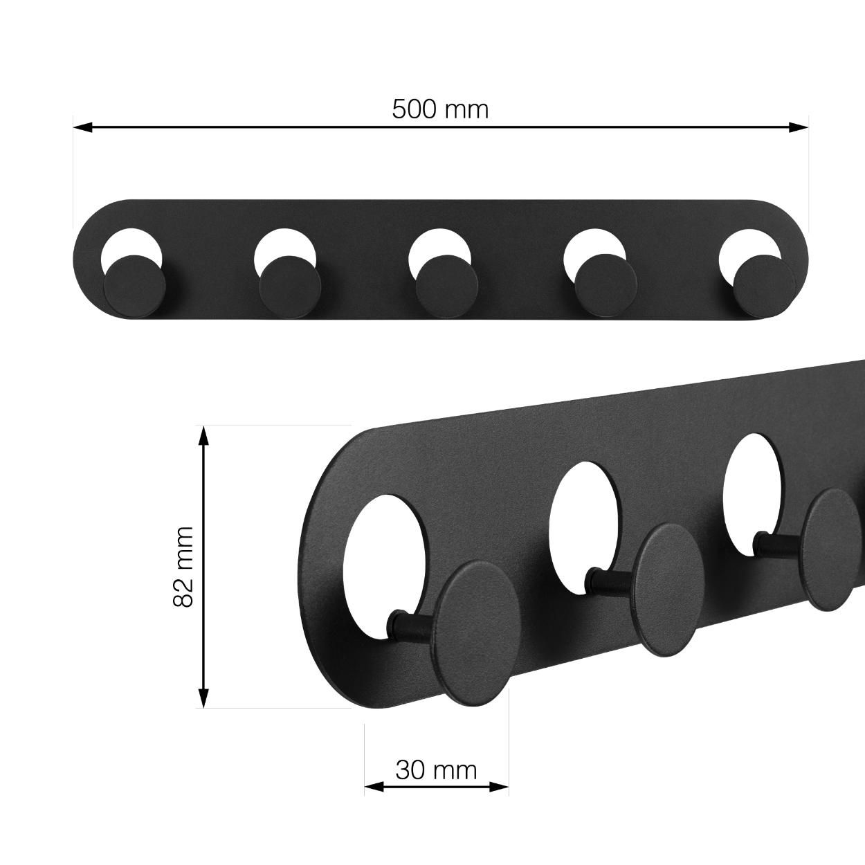5 Round Hook Rail Matt Black